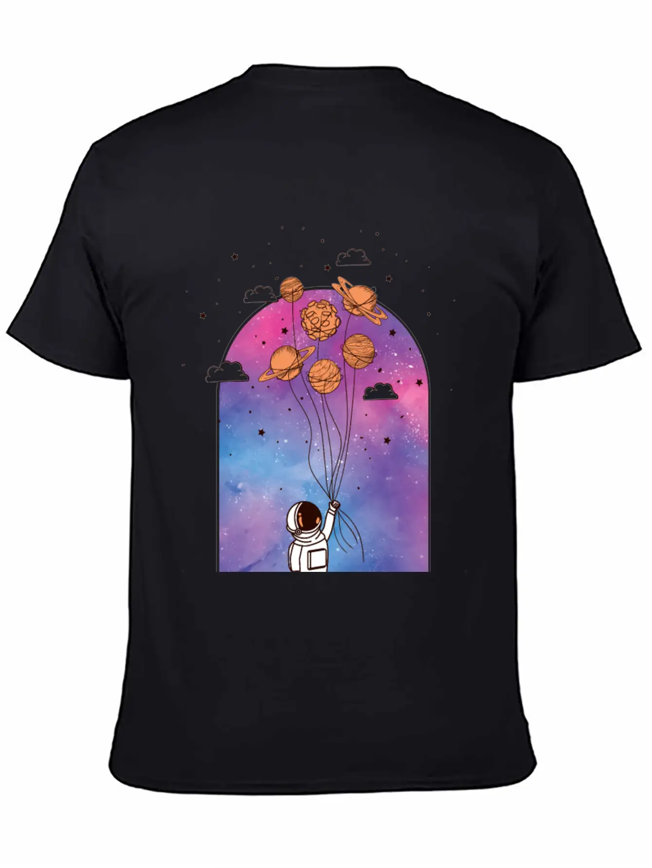 Astronaut With Planet Balloons Stylish Everyday T-Shirt – Unisex Basic Cotton Tee