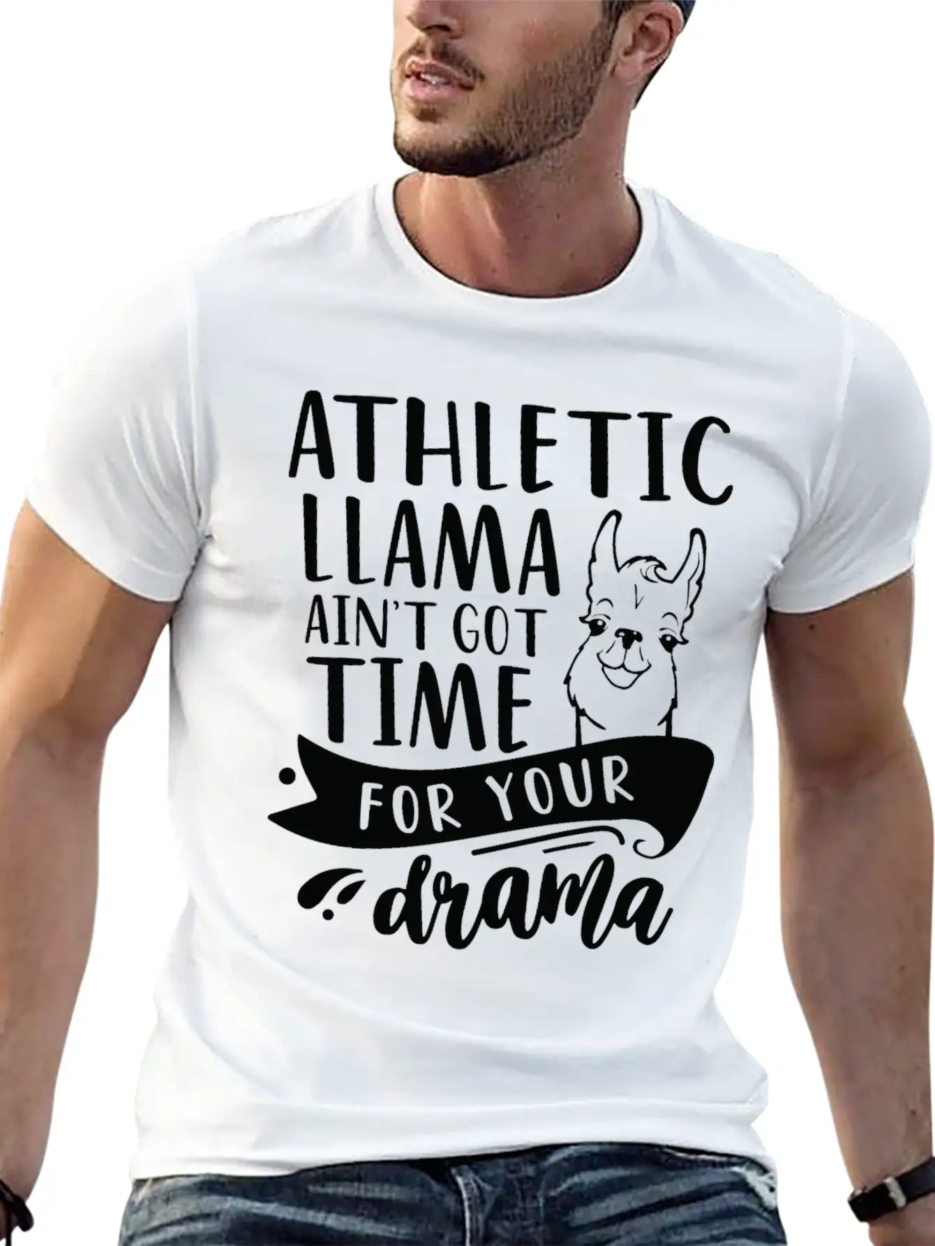 Athletic Funny Llama Drama Unisex Short Sleeve Soft Cotton T-Shirt – Casual Everyday Wear