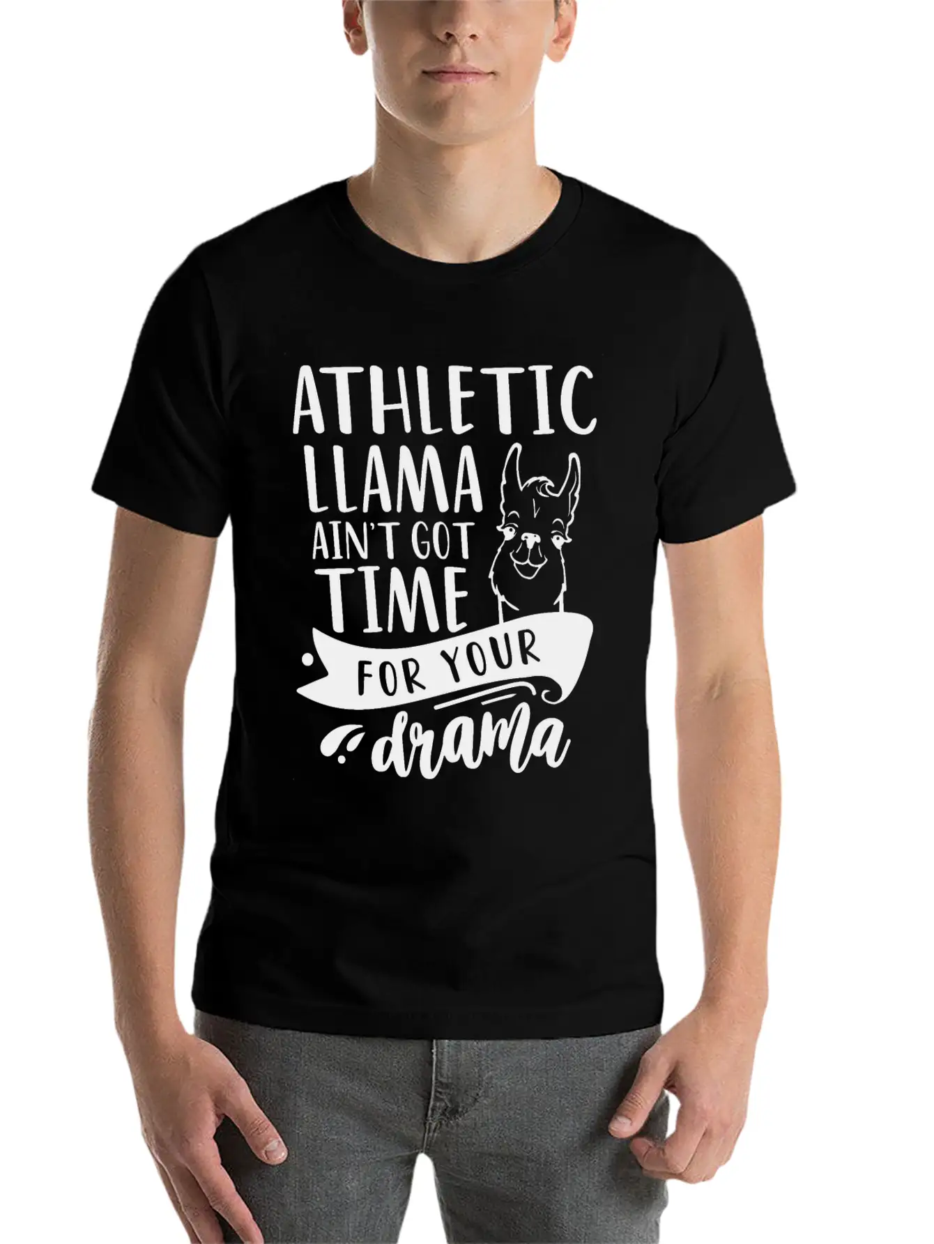 Athletic Funny Llama Drama Unisex Short Sleeve Soft Cotton T-Shirt – Casual Everyday Wear