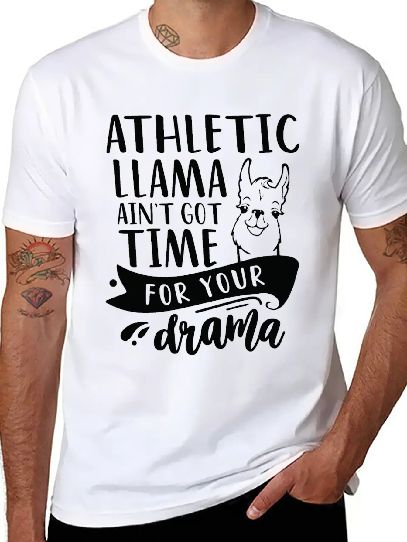 Athletic Funny Llama Drama Unisex Short Sleeve Soft Cotton T-Shirt – Casual Everyday Wear