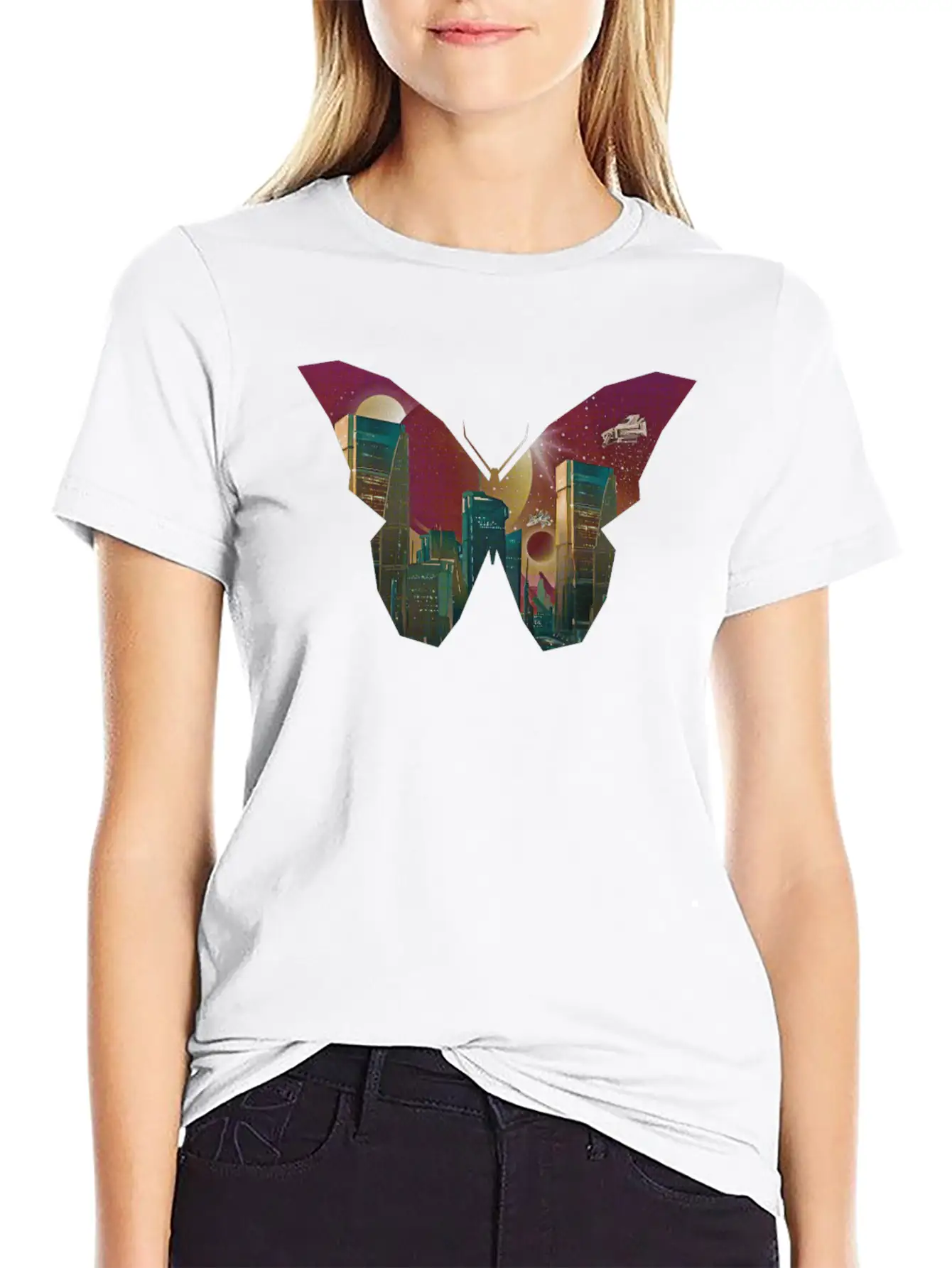 Atom Punk Aesthetic Vaporwave Futuristic Butterfly Unisex Short Sleeve Soft Cotton T-Shirt – Casual Everyday Wear