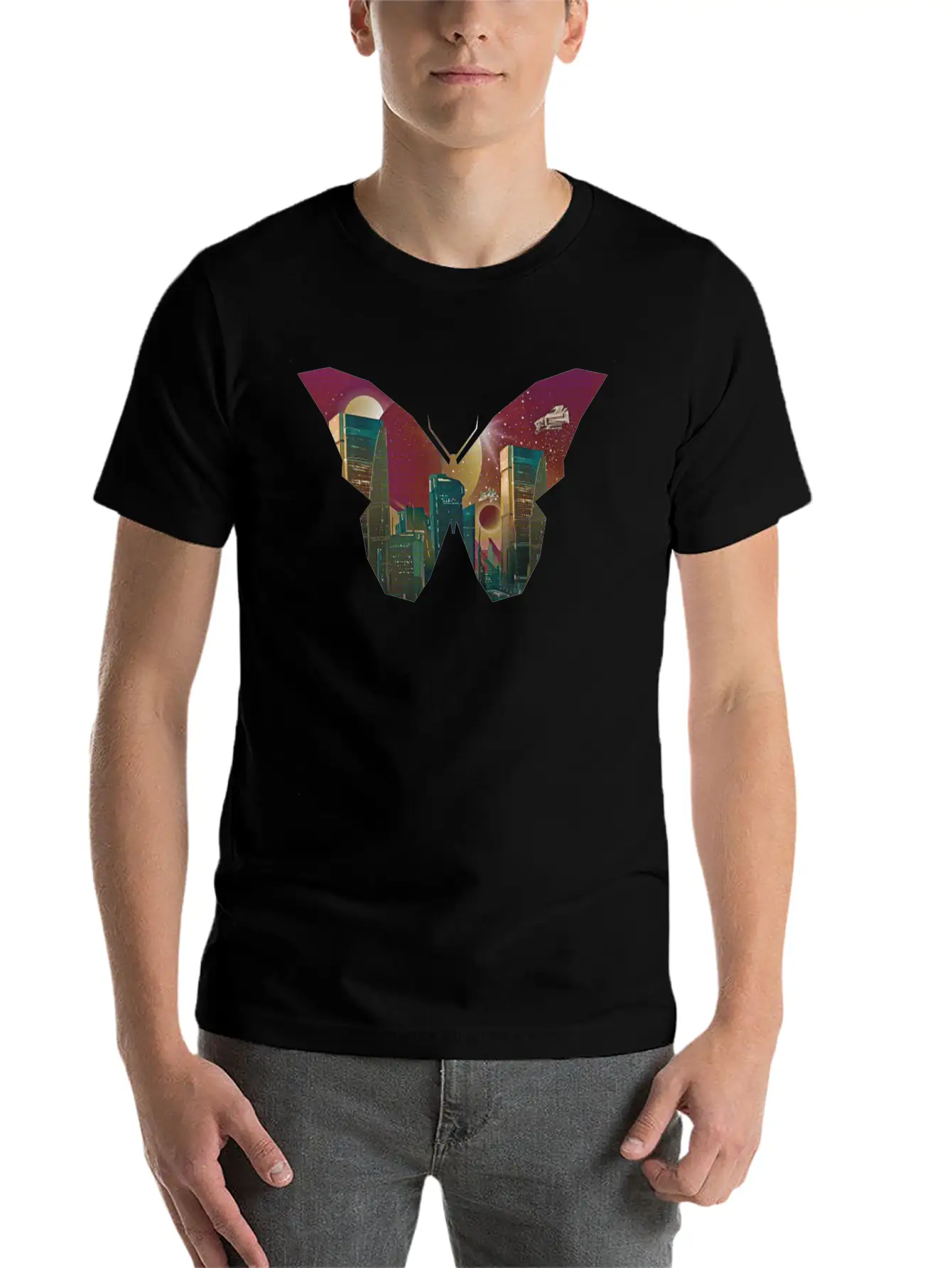 Atom Punk Aesthetic Vaporwave Futuristic Butterfly Unisex Short Sleeve Soft Cotton T-Shirt – Casual Everyday Wear