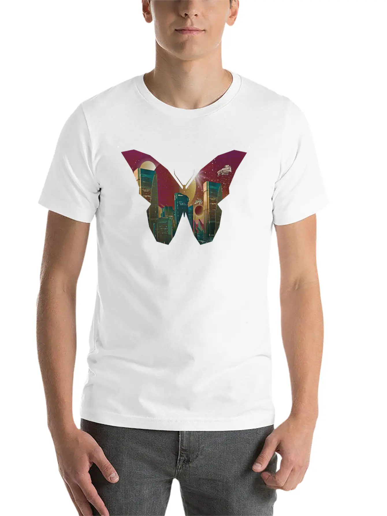 Atom Punk Aesthetic Vaporwave Futuristic Butterfly Unisex Short Sleeve Soft Cotton T-Shirt – Casual Everyday Wear
