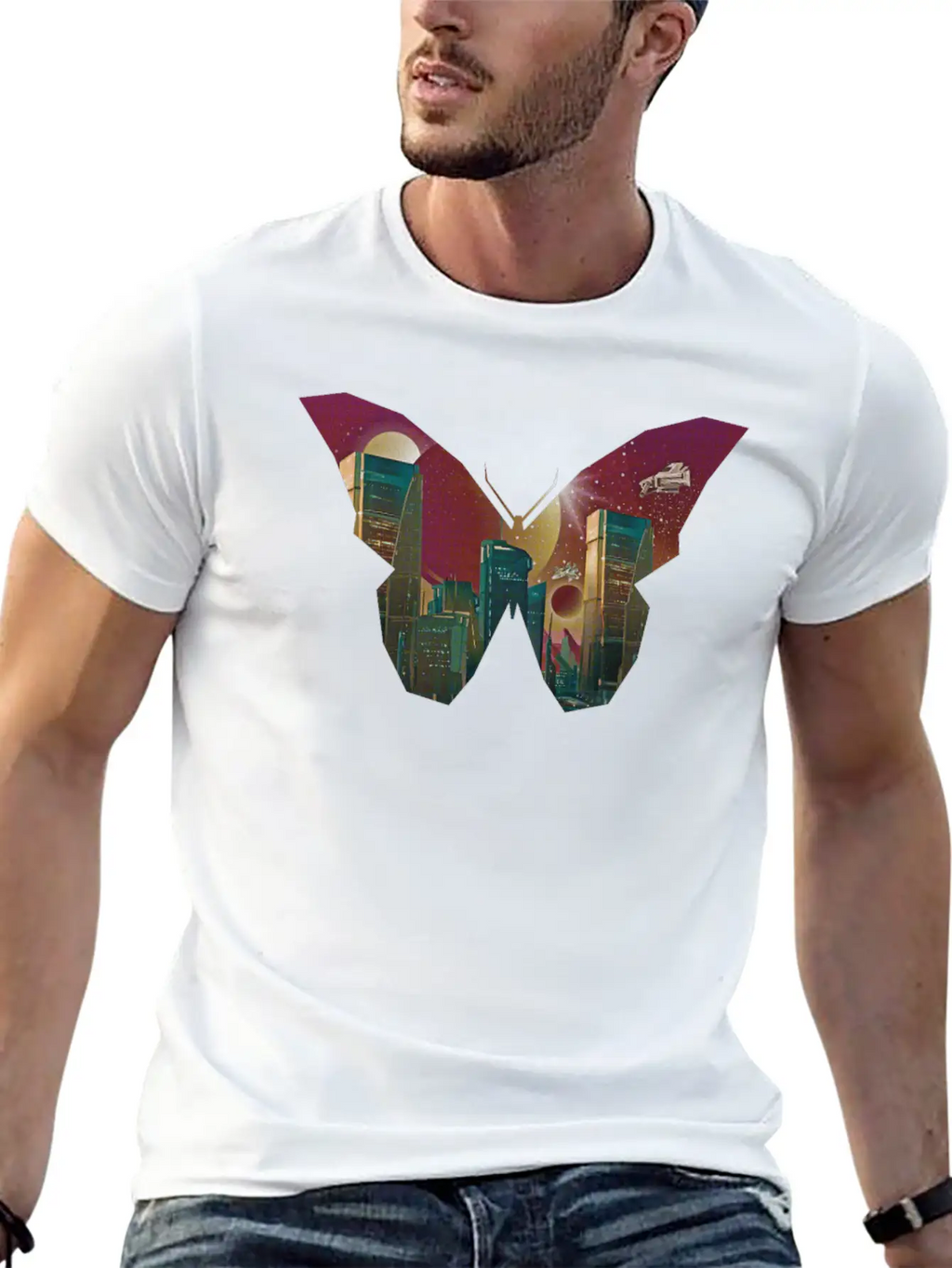 Atom Punk Aesthetic Vaporwave Futuristic Butterfly Unisex Short Sleeve Soft Cotton T-Shirt – Casual Everyday Wear