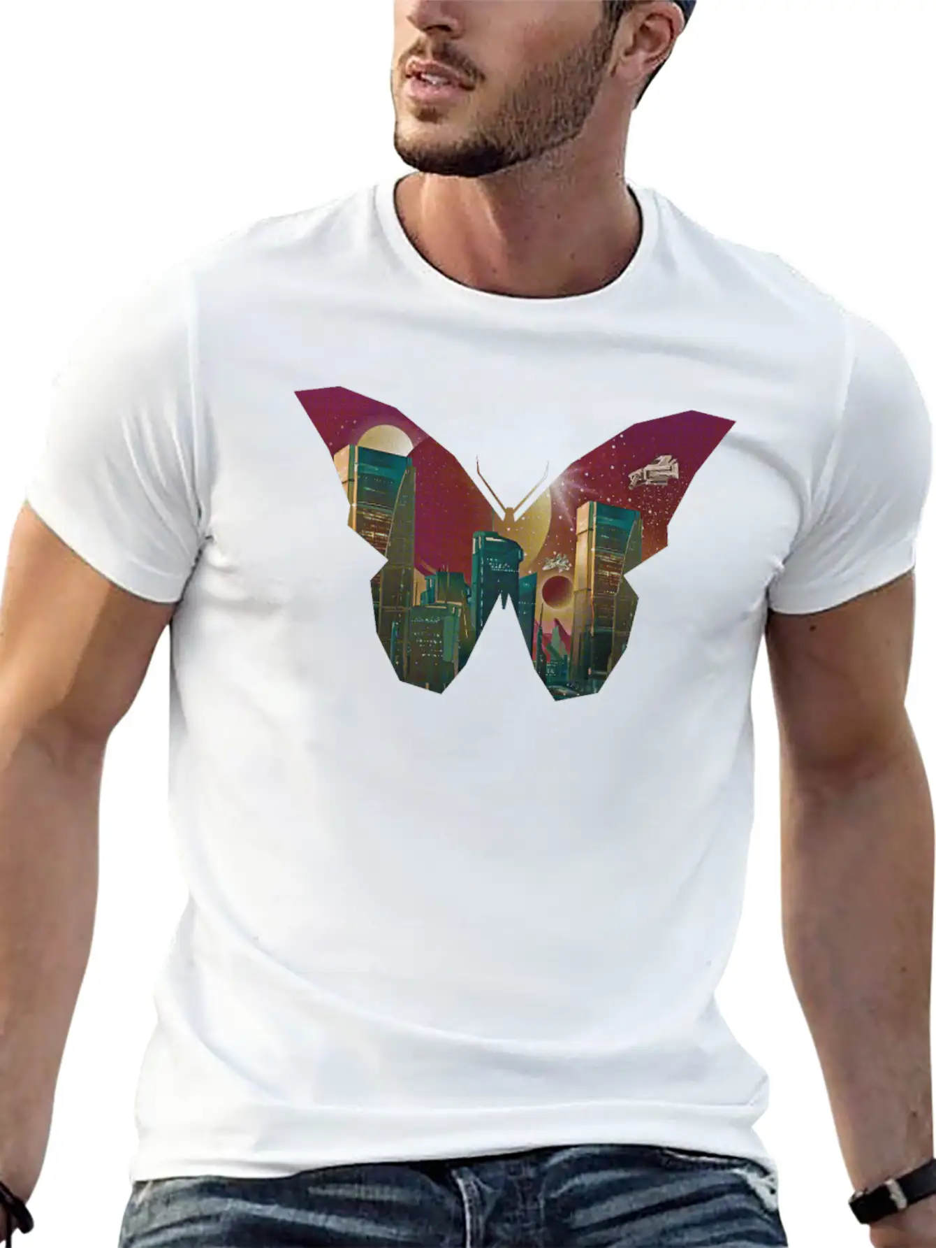 Atom Punk Aesthetic Vaporwave Futuristic Butterfly Unisex Short Sleeve Soft Cotton T-Shirt – Casual Everyday Wear
