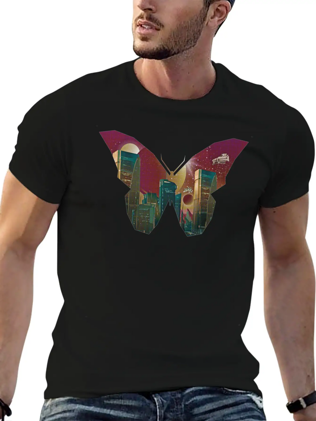 Atom Punk Aesthetic Vaporwave Futuristic Butterfly Unisex Short Sleeve Soft Cotton T-Shirt – Casual Everyday Wear