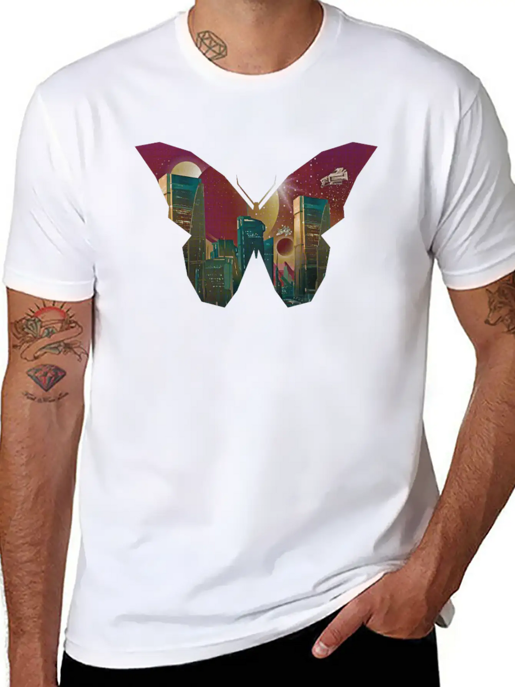 Atom Punk Aesthetic Vaporwave Futuristic Butterfly Unisex Short Sleeve Soft Cotton T-Shirt – Casual Everyday Wear