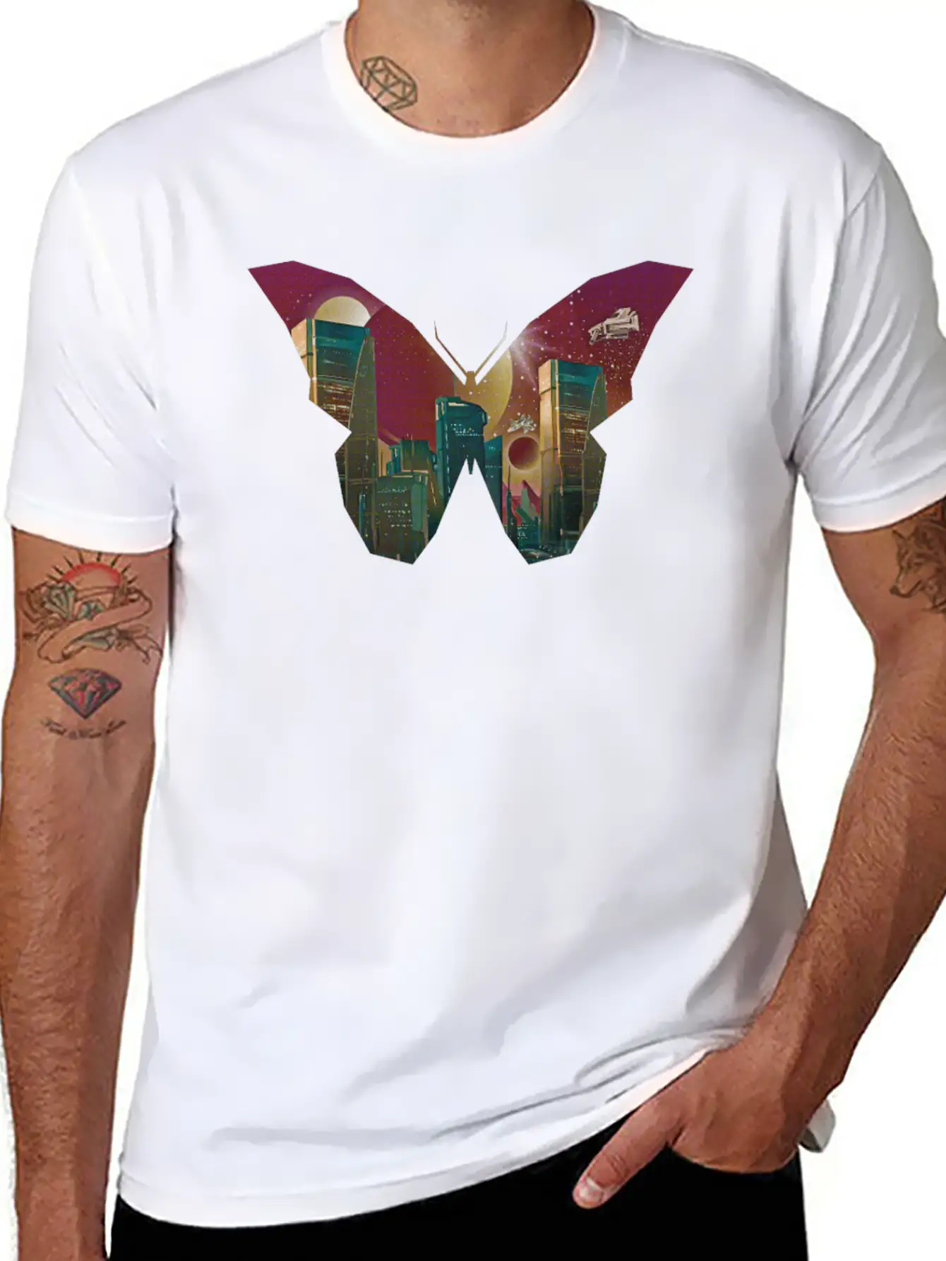 Atom Punk Aesthetic Vaporwave Futuristic Butterfly Unisex Short Sleeve Soft Cotton T-Shirt – Casual Everyday Wear