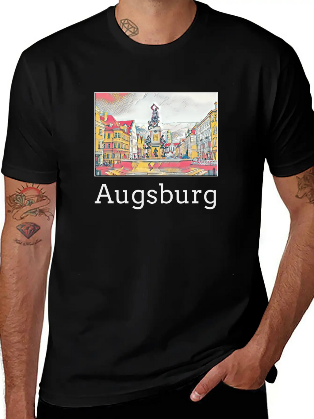 Augsburg City Skyline Sights Silhouette Landmark Casual Graphic T-Shirt – Simple And Comfortable Daily Wear