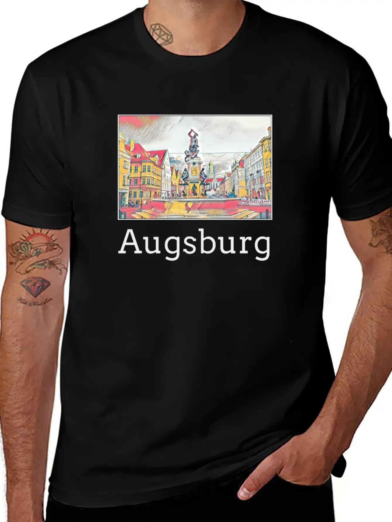 Augsburg City Skyline Sights Silhouette Landmark Casual Graphic T-Shirt – Simple And Comfortable Daily Wear
