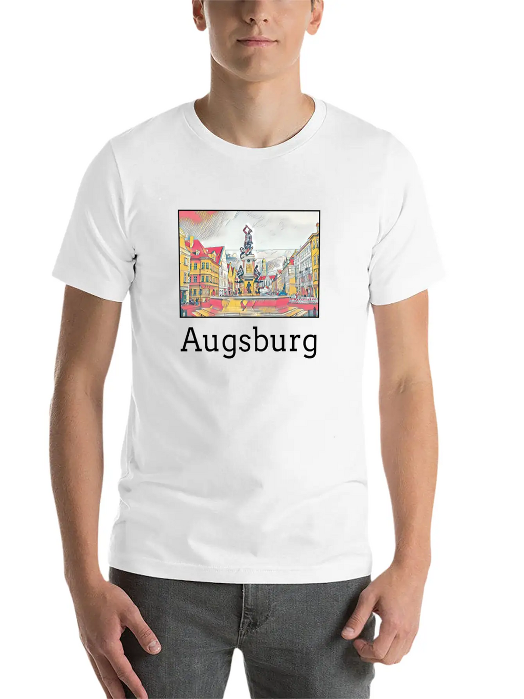 Augsburg City Skyline Sights Silhouette Landmark Casual Graphic T-Shirt – Simple And Comfortable Daily Wear