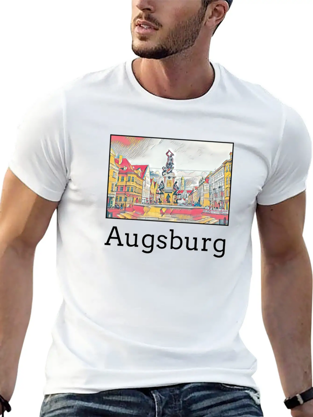 Augsburg City Skyline Sights Silhouette Landmark Casual Graphic T-Shirt – Simple And Comfortable Daily Wear