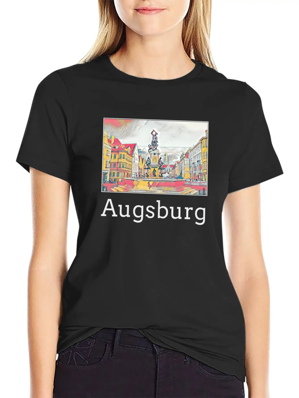 Augsburg City Skyline Sights Silhouette Landmark Casual Graphic T-Shirt – Simple And Comfortable Daily Wear