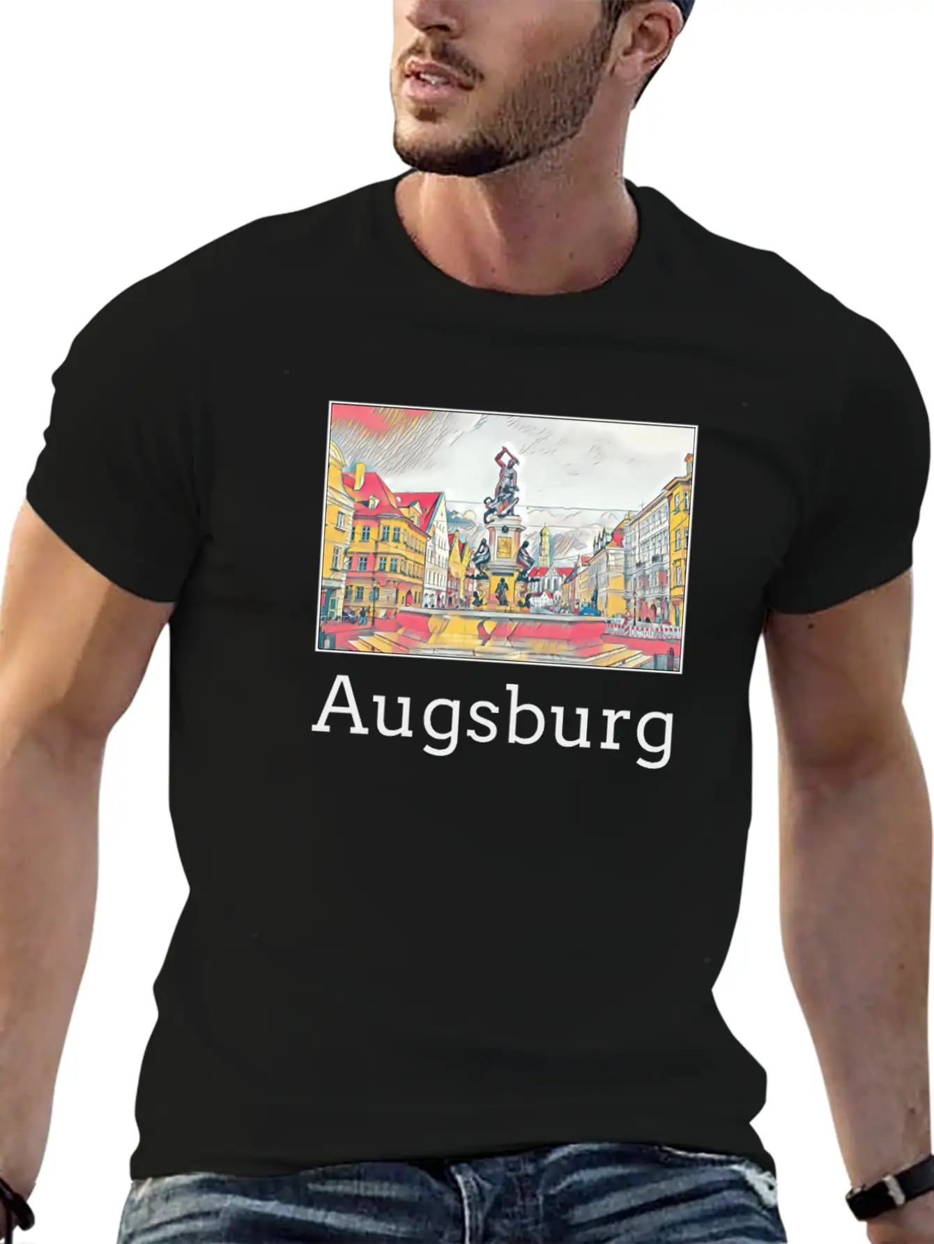 Augsburg City Skyline Sights Silhouette Landmark Casual Graphic T-Shirt – Simple And Comfortable Daily Wear