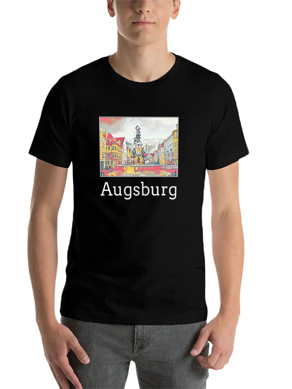 Augsburg City Skyline Sights Silhouette Landmark Casual Graphic T-Shirt – Simple And Comfortable Daily Wear