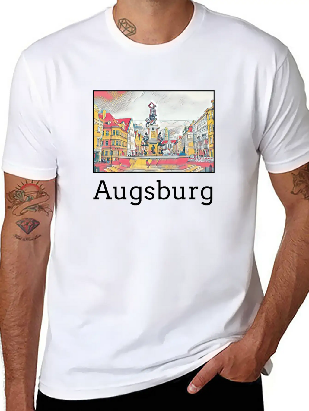 Augsburg City Skyline Sights Silhouette Landmark Casual Graphic T-Shirt – Simple And Comfortable Daily Wear