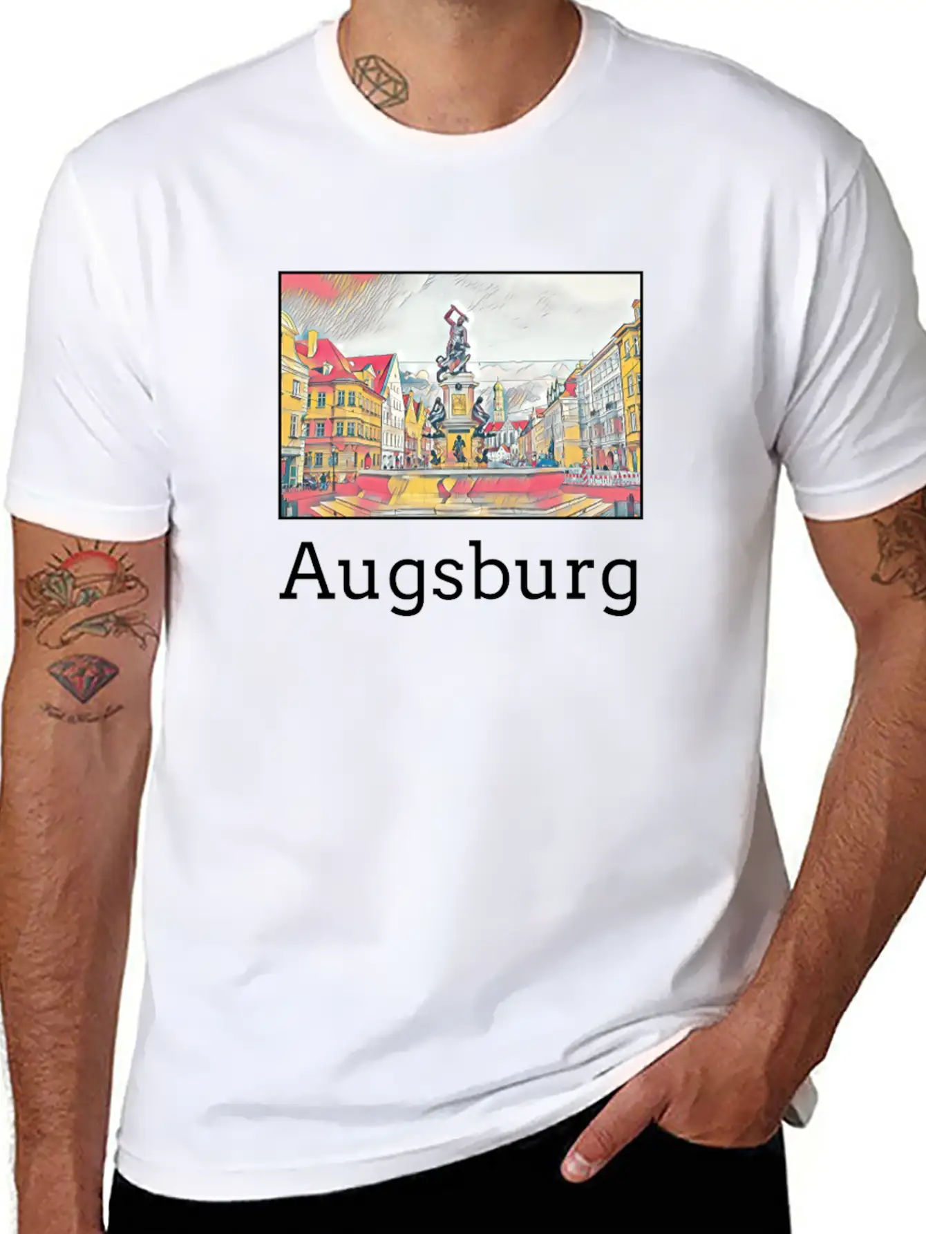 Augsburg City Skyline Sights Silhouette Landmark Casual Graphic T-Shirt – Simple And Comfortable Daily Wear