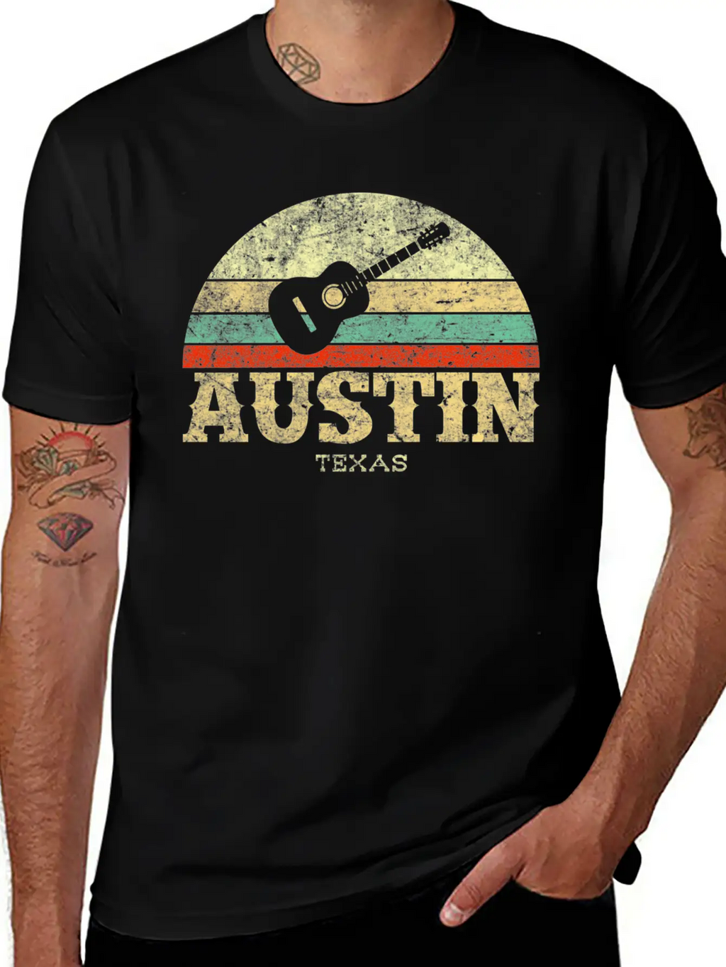 Austin Texas Guitar Lone Star State Casual Graphic T-Shirt – Simple And Comfortable Daily Wear