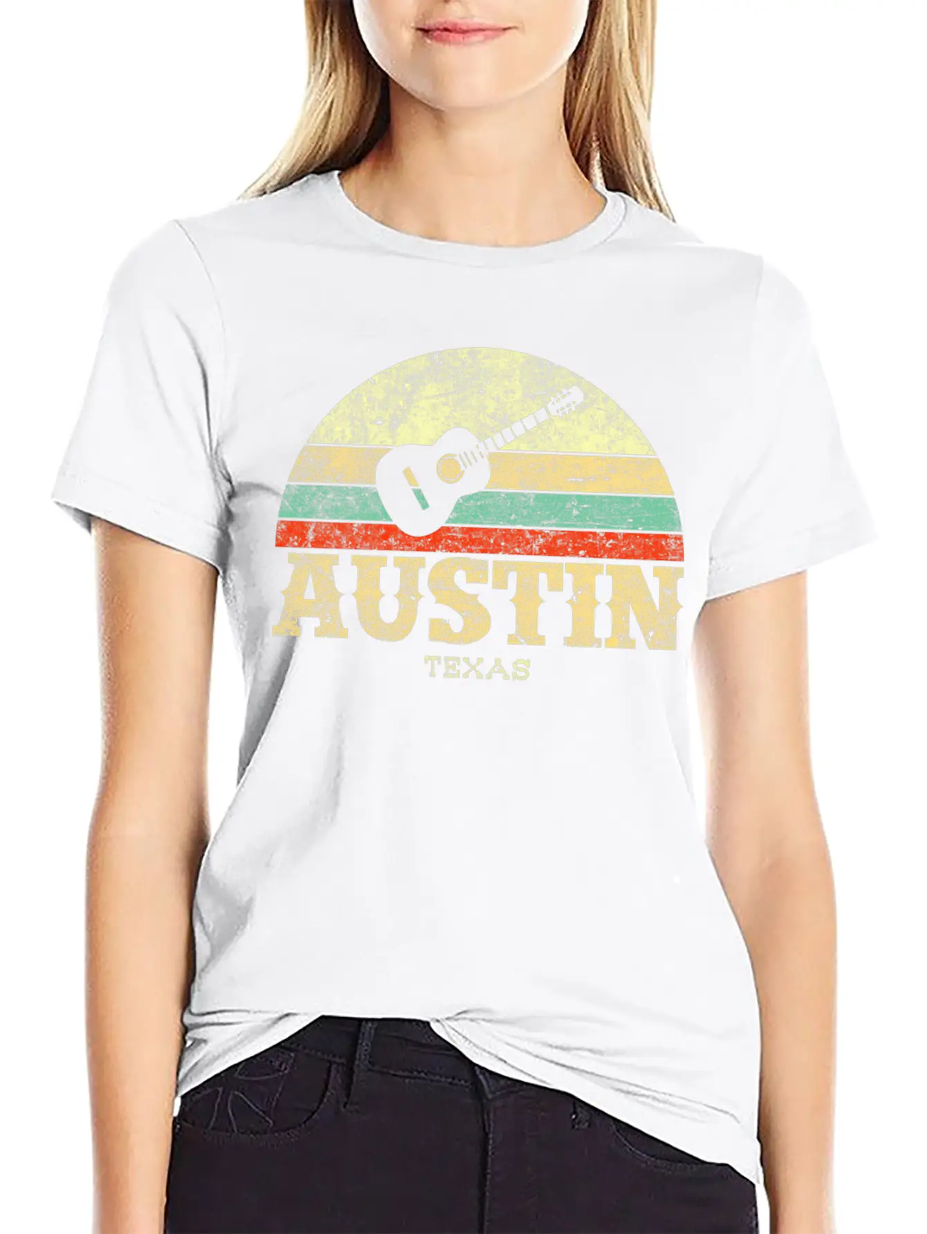 Austin Texas Guitar Lone Star State Casual Graphic T-Shirt – Simple And Comfortable Daily Wear