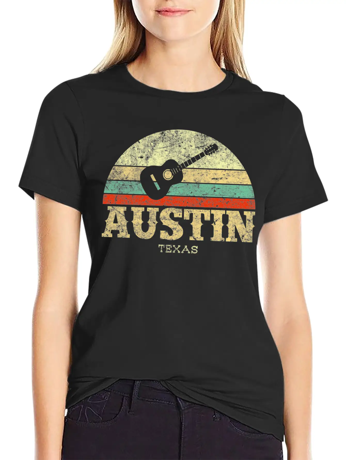 Austin Texas Guitar Lone Star State Casual Graphic T-Shirt – Simple And Comfortable Daily Wear