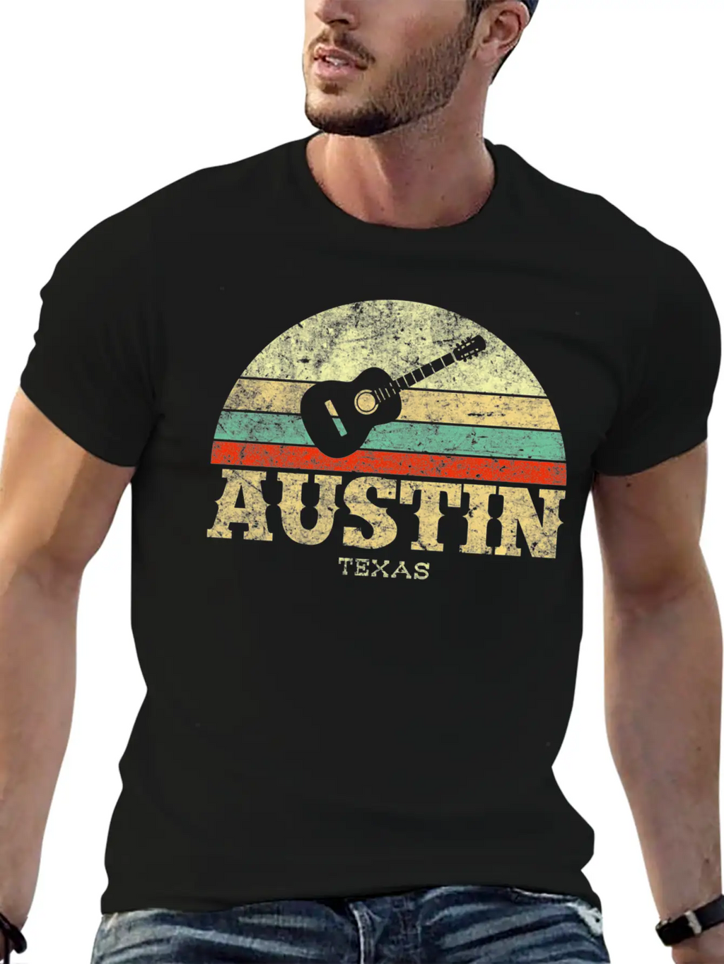 Austin Texas Guitar Lone Star State Casual Graphic T-Shirt – Simple And Comfortable Daily Wear