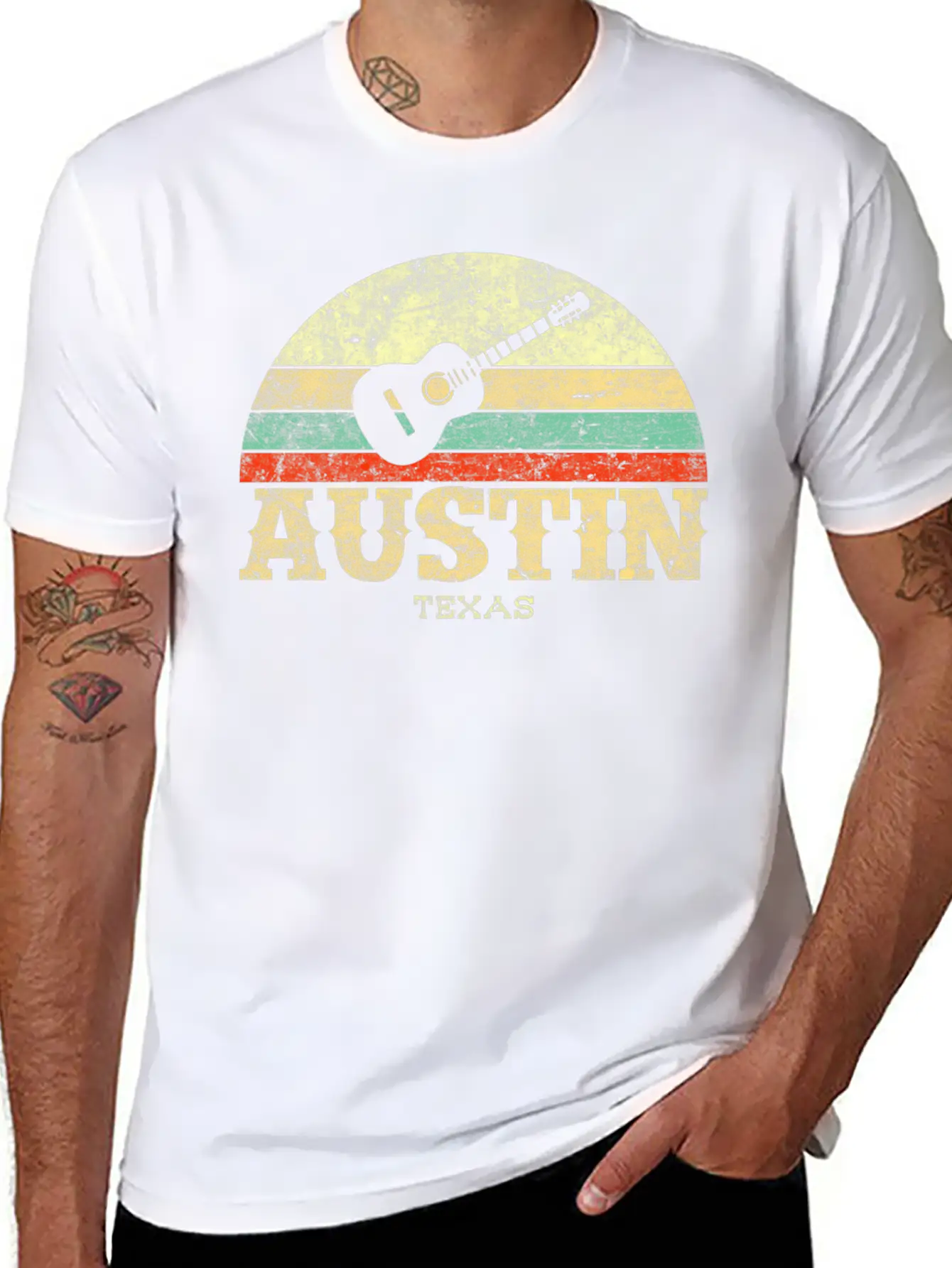 Austin Texas Guitar Lone Star State Casual Graphic T-Shirt – Simple And Comfortable Daily Wear