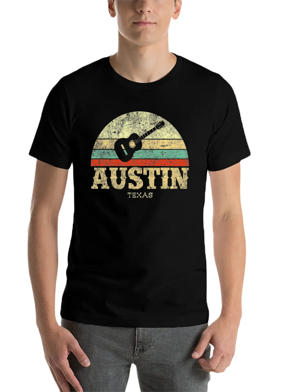 Austin Texas Guitar Lone Star State Casual Graphic T-Shirt – Simple And Comfortable Daily Wear