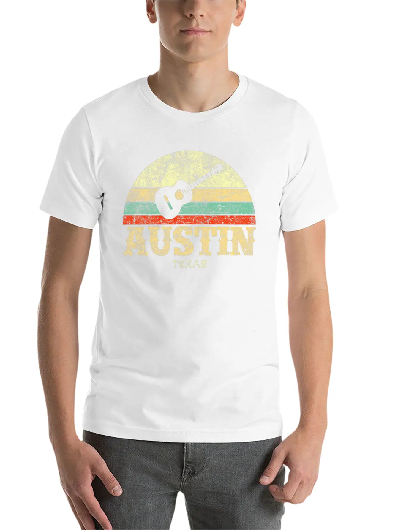 Austin Texas Guitar Lone Star State Casual Graphic T-Shirt – Simple And Comfortable Daily Wear