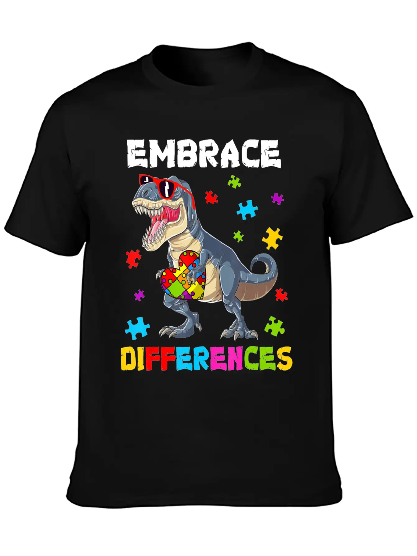 Autism Awareness Shirt Dinosaur T-Rex Puzzle Kids Unisex Casual T-Shirt – Clean Design For Daily Comfort