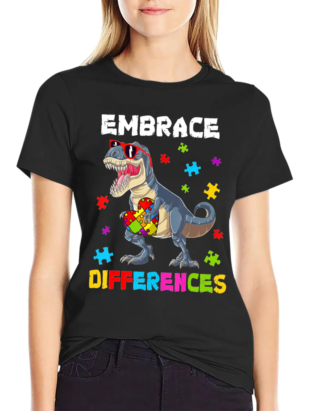 Autism Awareness Shirt Dinosaur T-Rex Puzzle Kids Unisex Casual T-Shirt – Clean Design For Daily Comfort