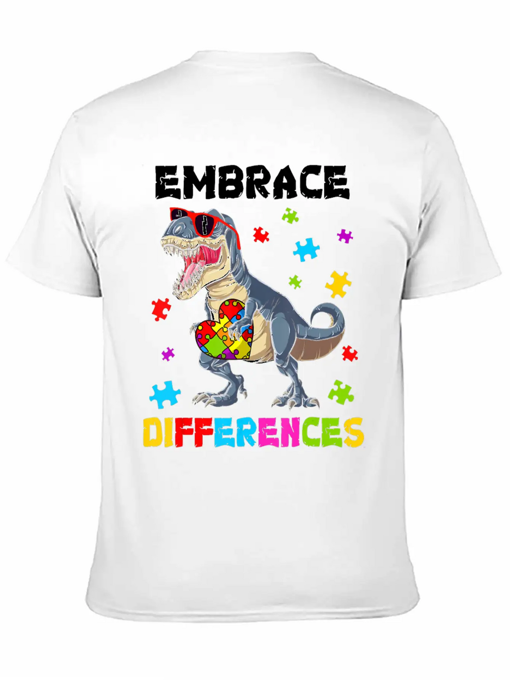 Autism Awareness Shirt Dinosaur T-Rex Puzzle Kids Unisex Casual T-Shirt – Clean Design For Daily Comfort