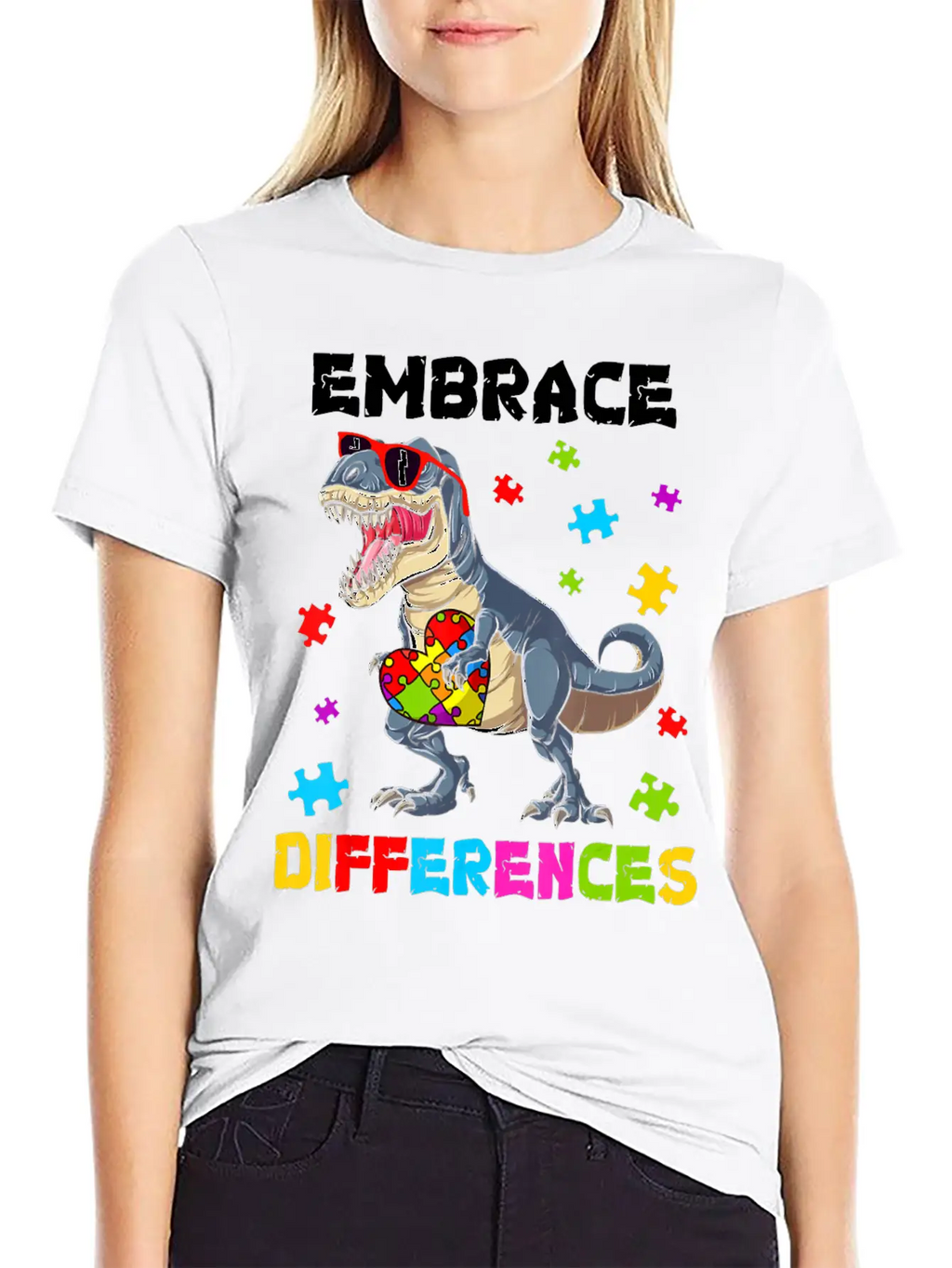 Autism Awareness Shirt Dinosaur T-Rex Puzzle Kids Unisex Casual T-Shirt – Clean Design For Daily Comfort