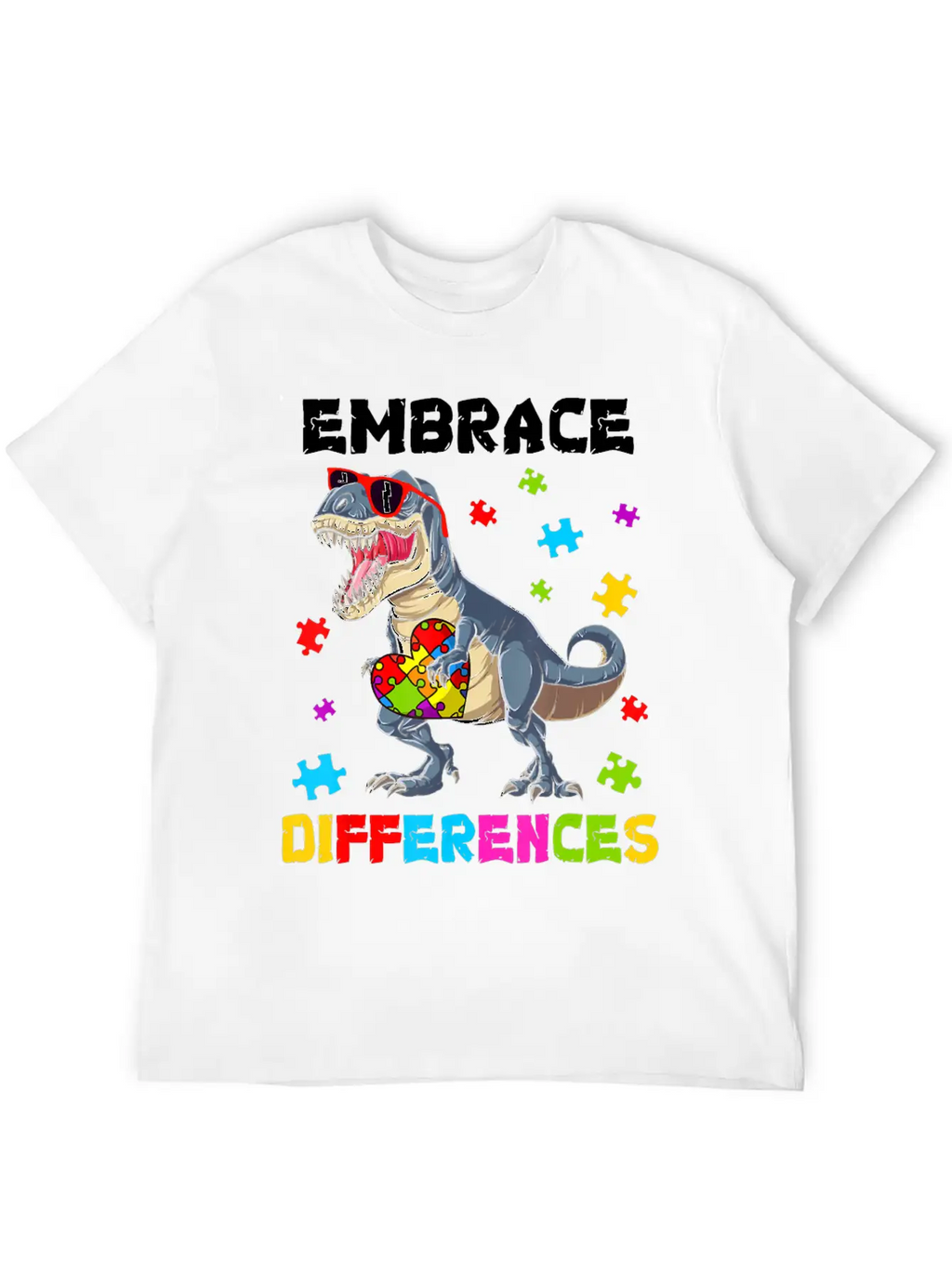 Autism Awareness Shirt Dinosaur T-Rex Puzzle Kids Unisex Casual T-Shirt – Clean Design For Daily Comfort