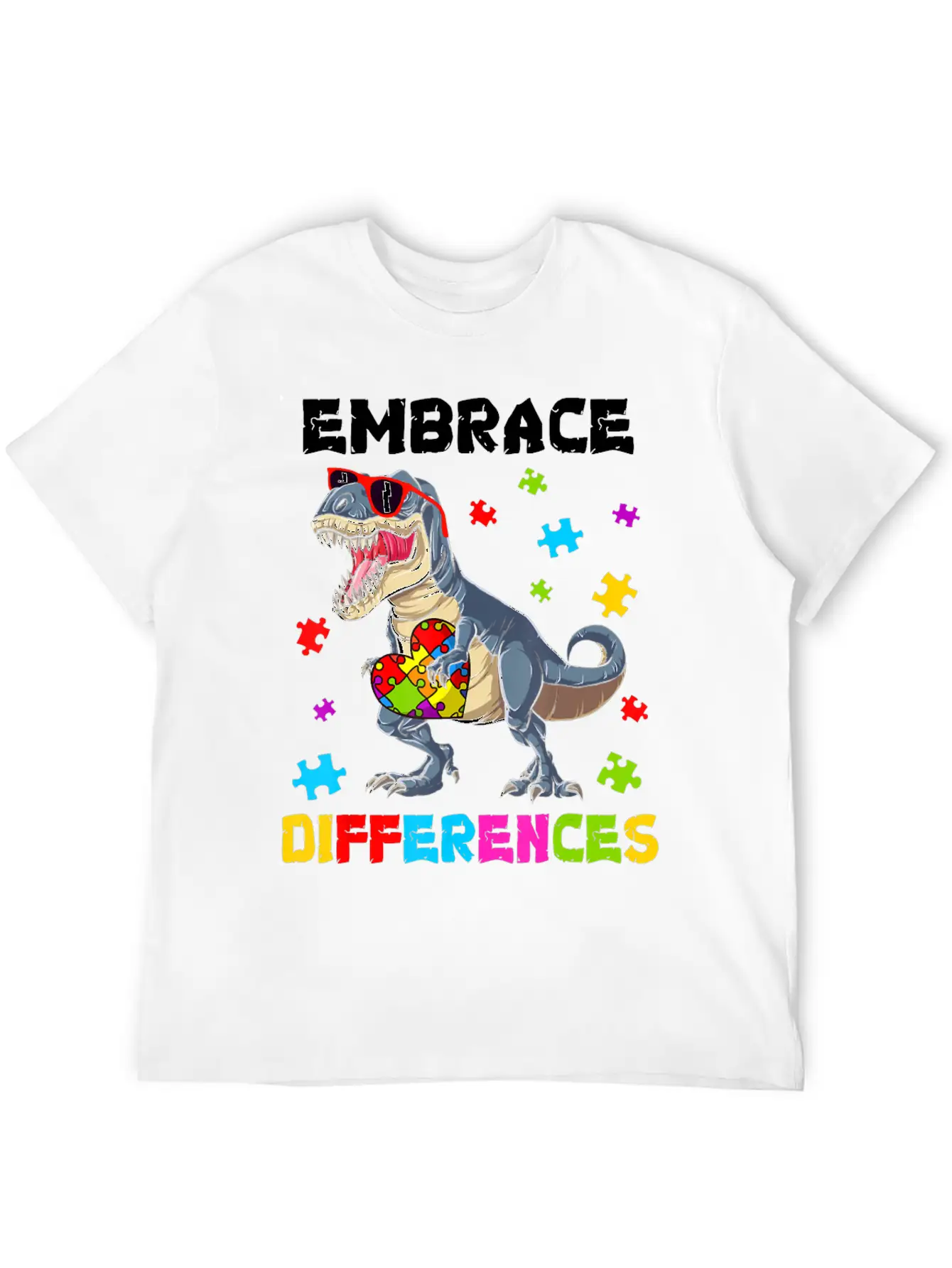 Autism Awareness Shirt Dinosaur T-Rex Puzzle Kids Unisex Casual T-Shirt – Clean Design For Daily Comfort