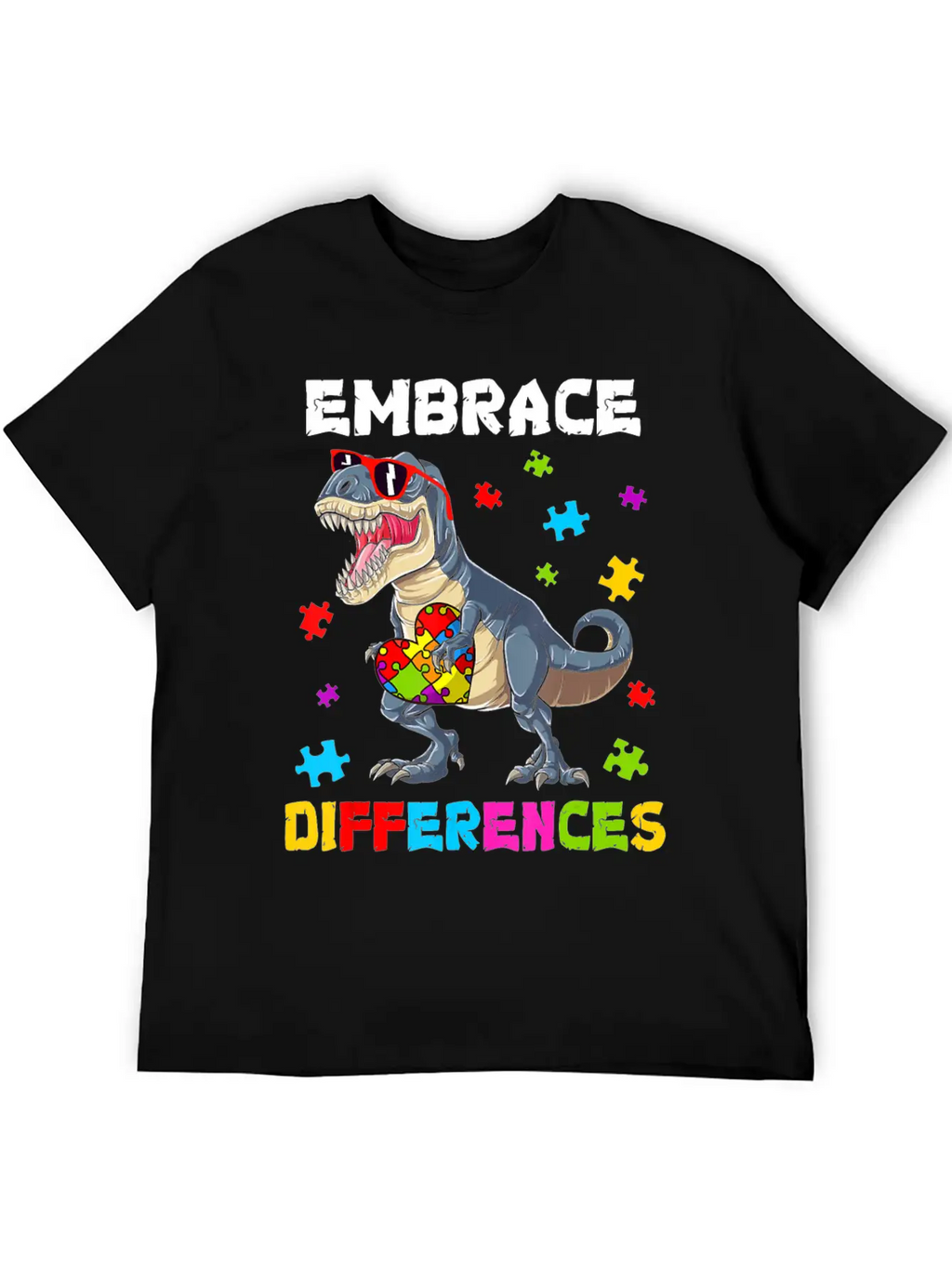 Autism Awareness Shirt Dinosaur T-Rex Puzzle Kids Unisex Casual T-Shirt – Clean Design For Daily Comfort