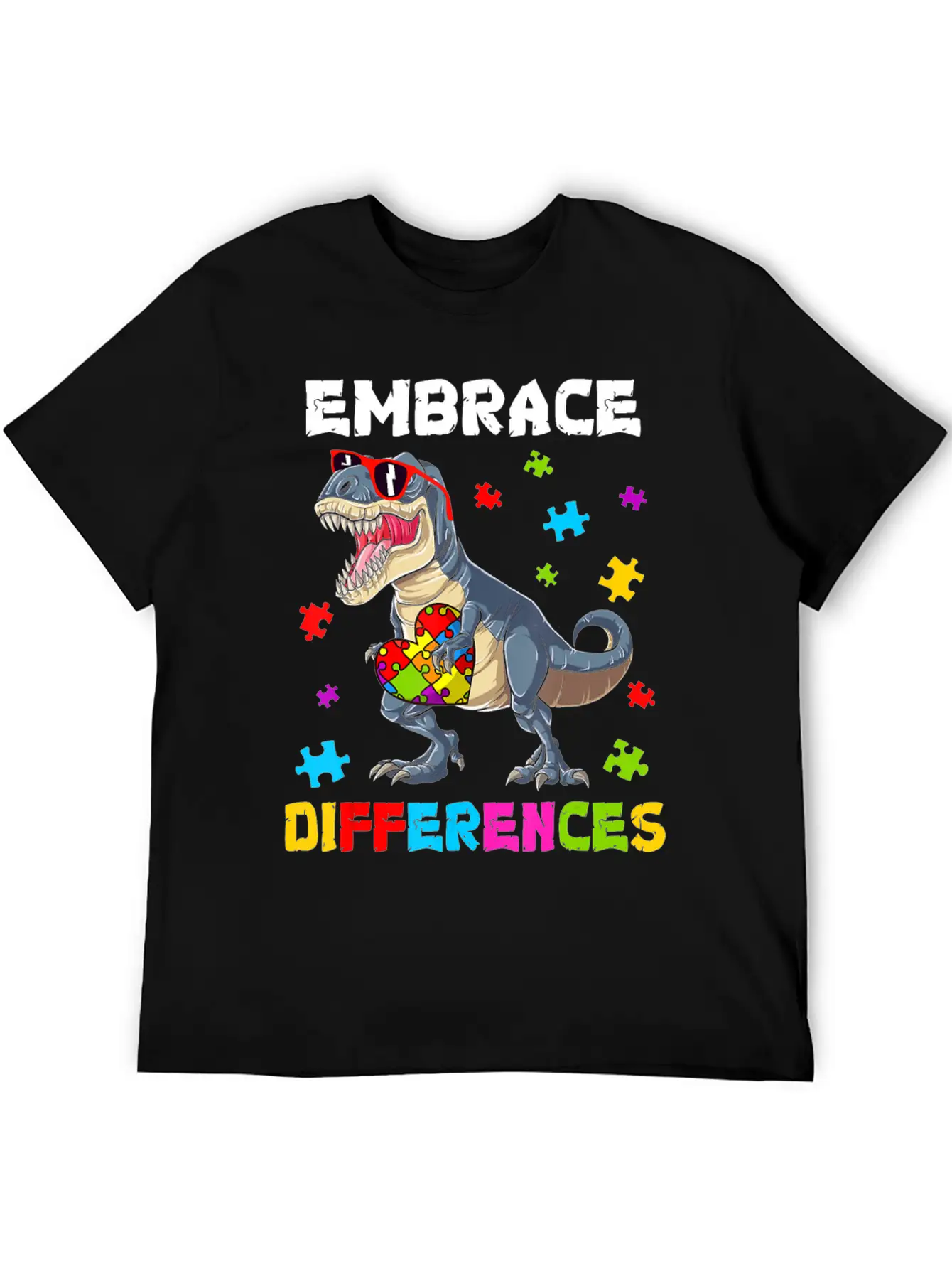 Autism Awareness Shirt Dinosaur T-Rex Puzzle Kids Unisex Casual T-Shirt – Clean Design For Daily Comfort