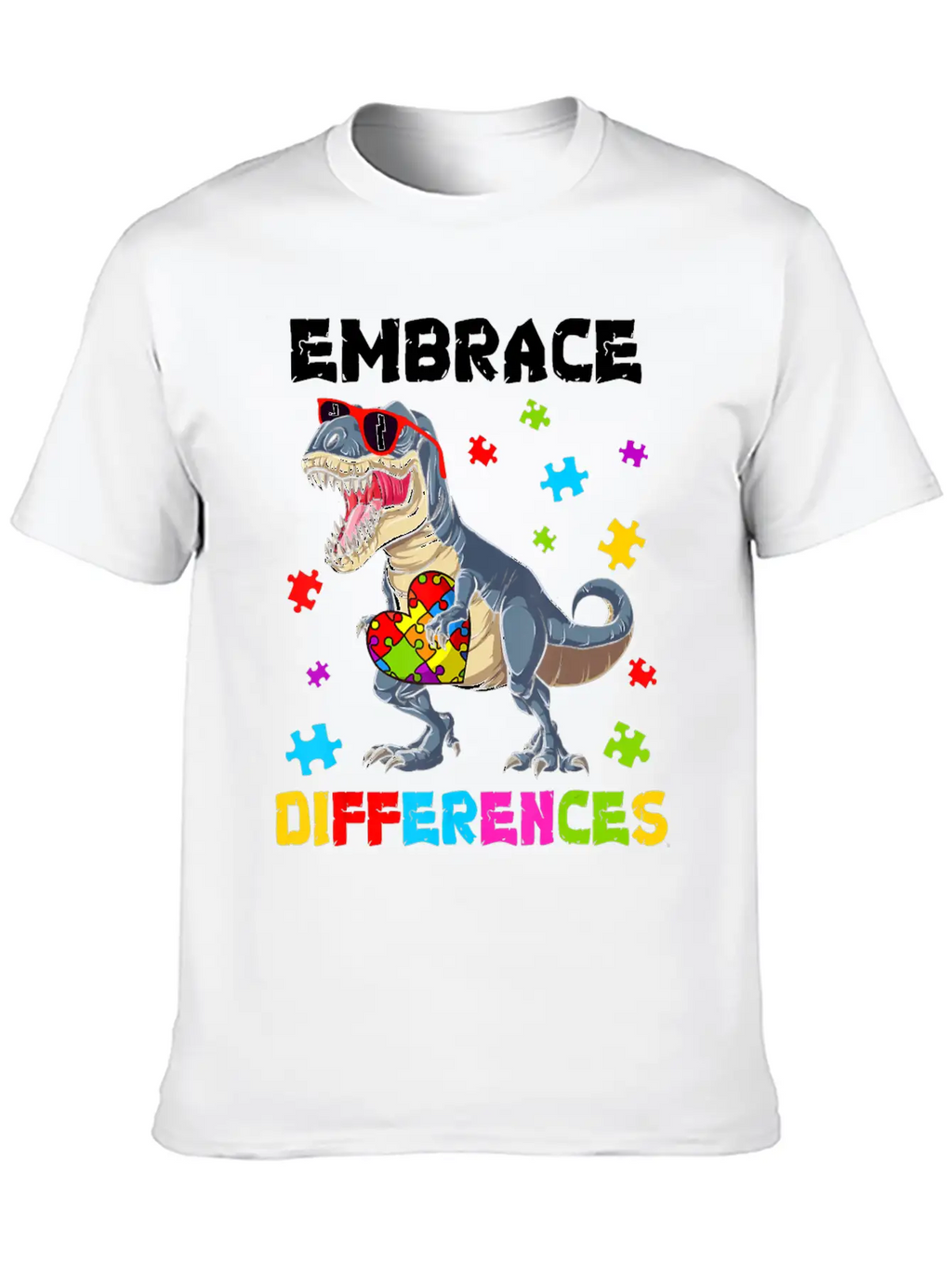Autism Awareness Shirt Dinosaur T-Rex Puzzle Kids Unisex Casual T-Shirt – Clean Design For Daily Comfort