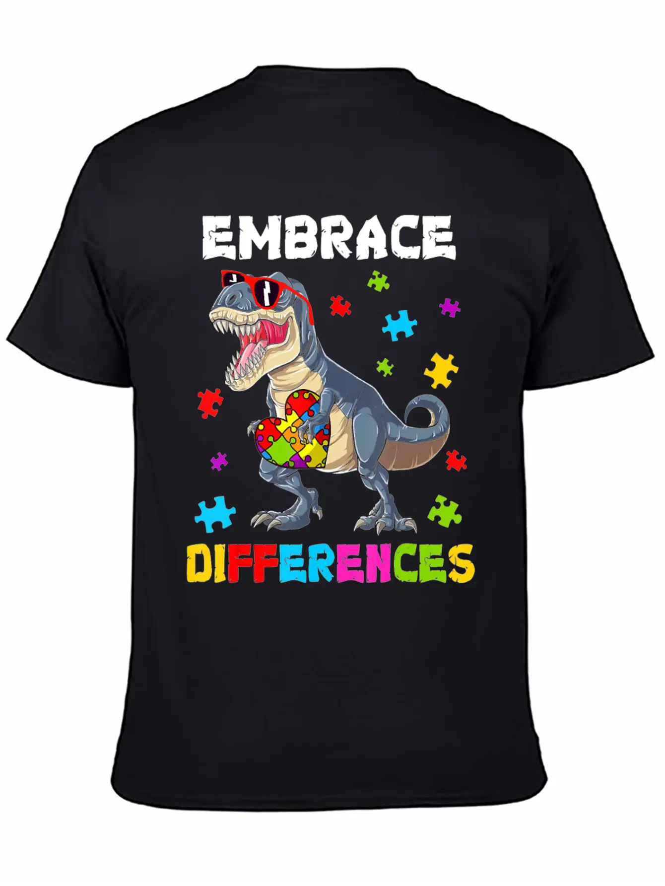 Autism Awareness Shirt Dinosaur T-Rex Puzzle Kids Unisex Casual T-Shirt – Clean Design For Daily Comfort
