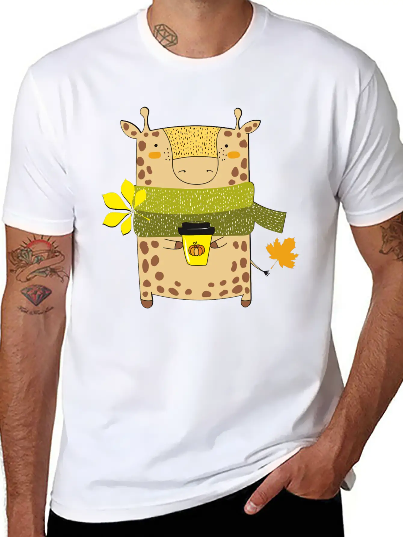 Autumn Giraffe Unisex Short Sleeve Soft Cotton T-Shirt – Casual Everyday Wear