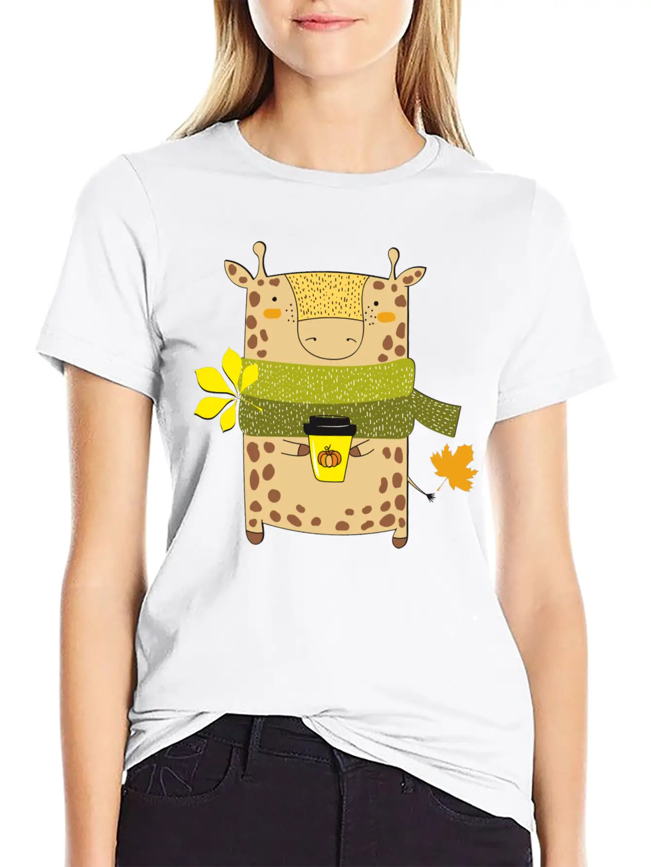 Autumn Giraffe Unisex Short Sleeve Soft Cotton T-Shirt – Casual Everyday Wear