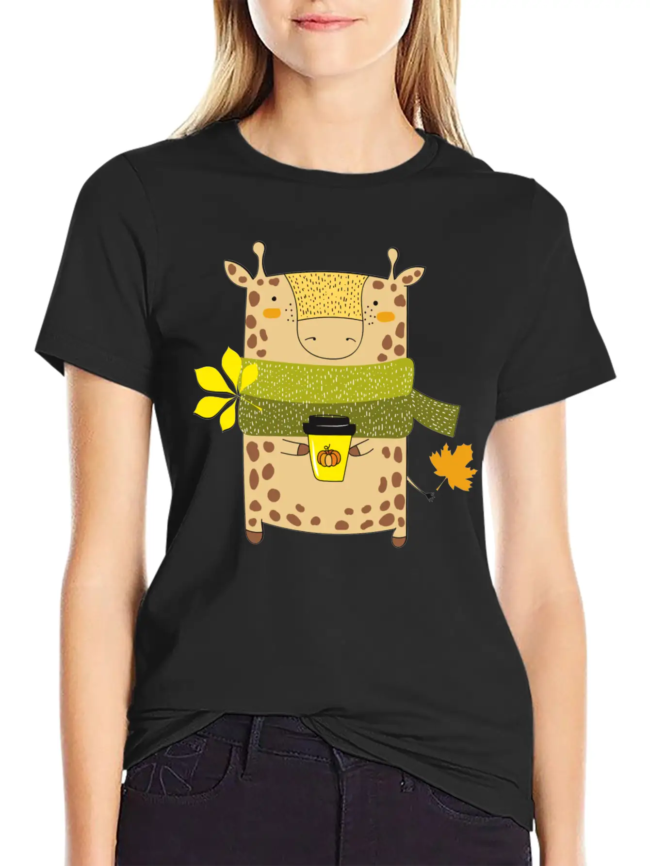 Autumn Giraffe Unisex Short Sleeve Soft Cotton T-Shirt – Casual Everyday Wear