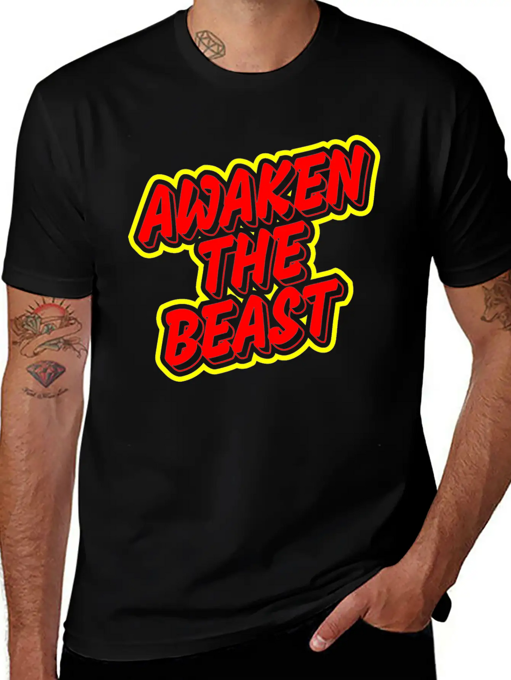 Awaken The Beast Typography Design Classic Fit Graphic Tee For Daily Comfort – Unisex Cotton Shirt