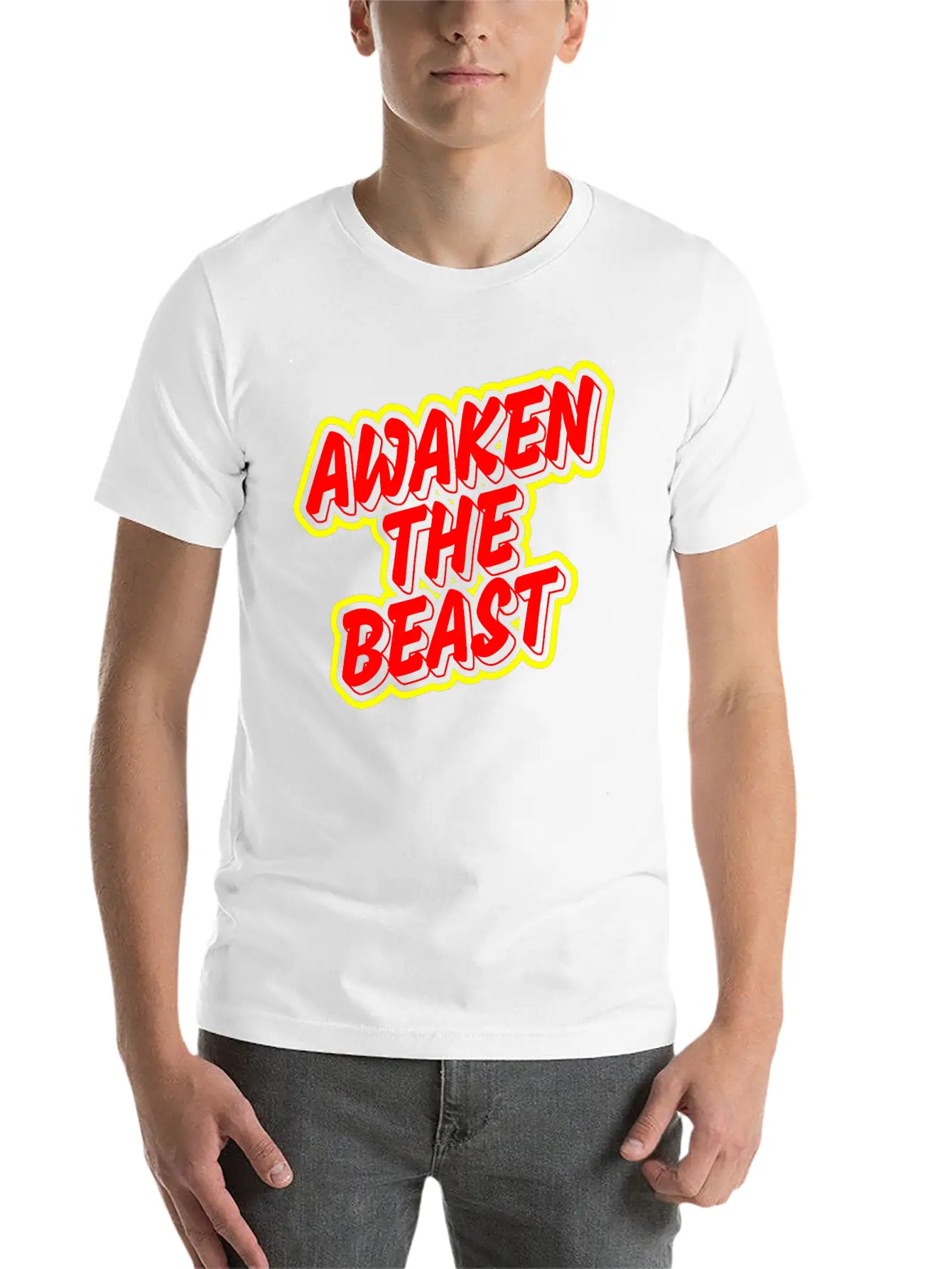 Awaken The Beast Typography Design Classic Fit Graphic Tee For Daily Comfort – Unisex Cotton Shirt