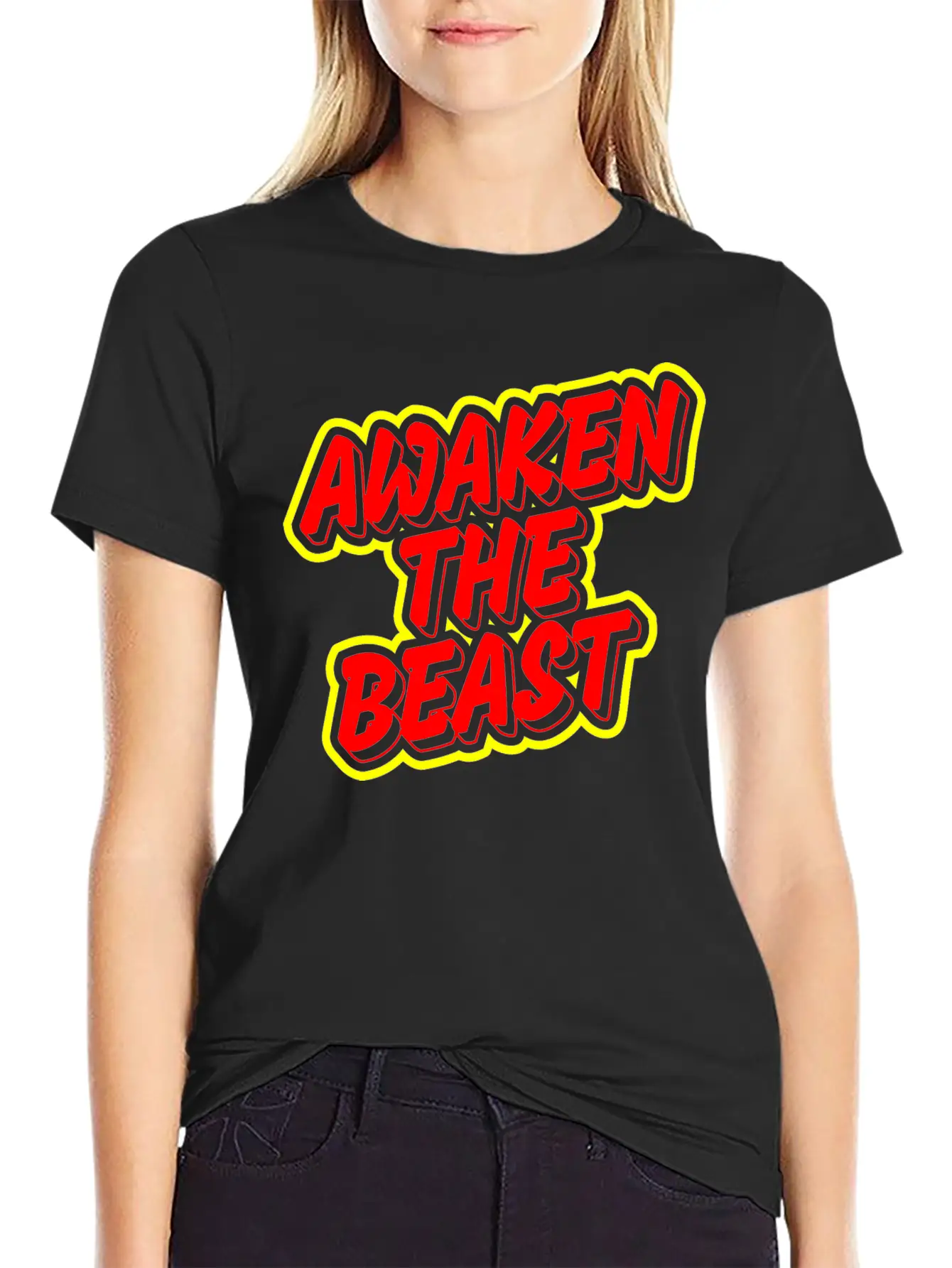 Awaken The Beast Typography Design Classic Fit Graphic Tee For Daily Comfort – Unisex Cotton Shirt