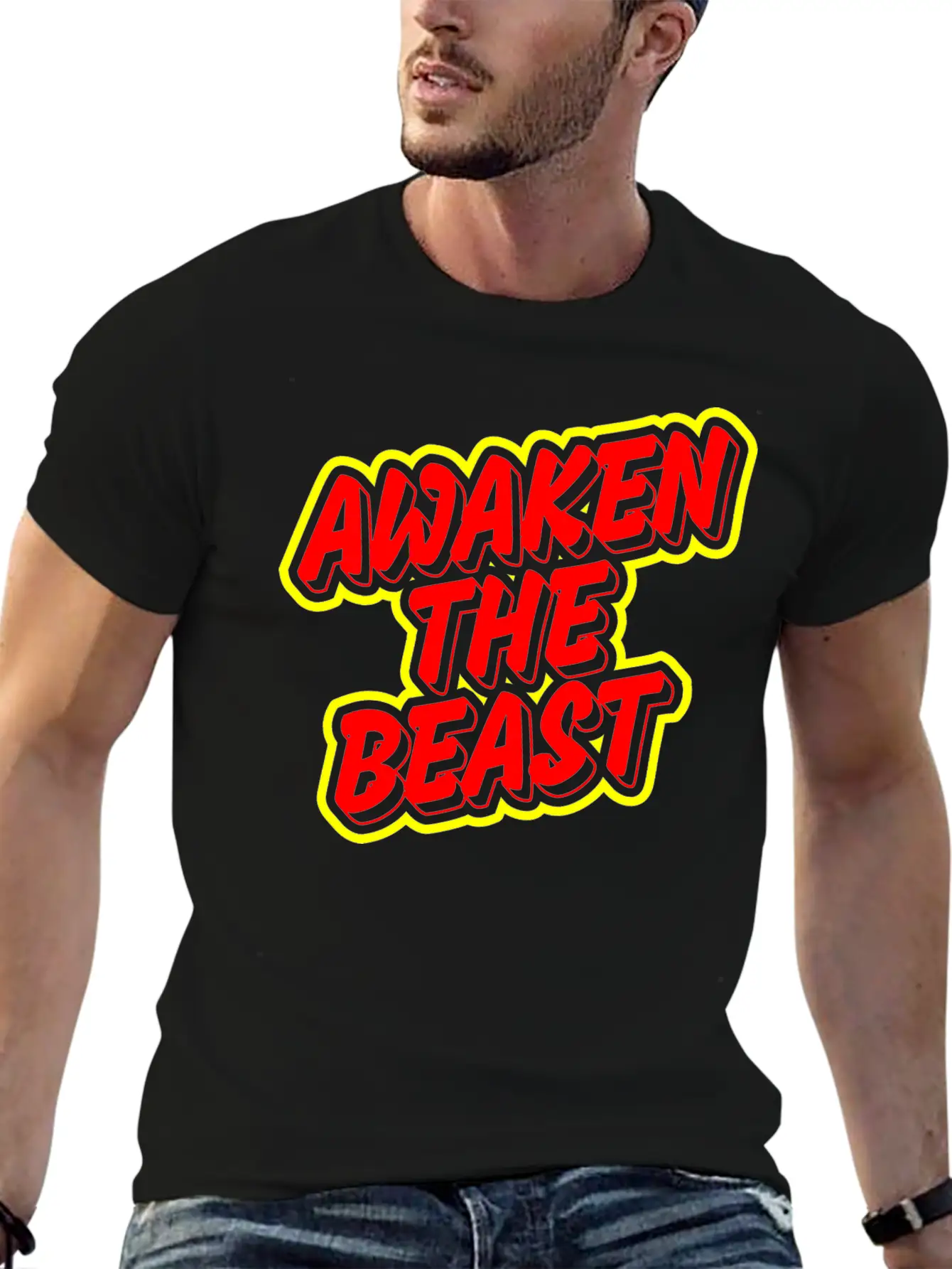 Awaken The Beast Typography Design Classic Fit Graphic Tee For Daily Comfort – Unisex Cotton Shirt