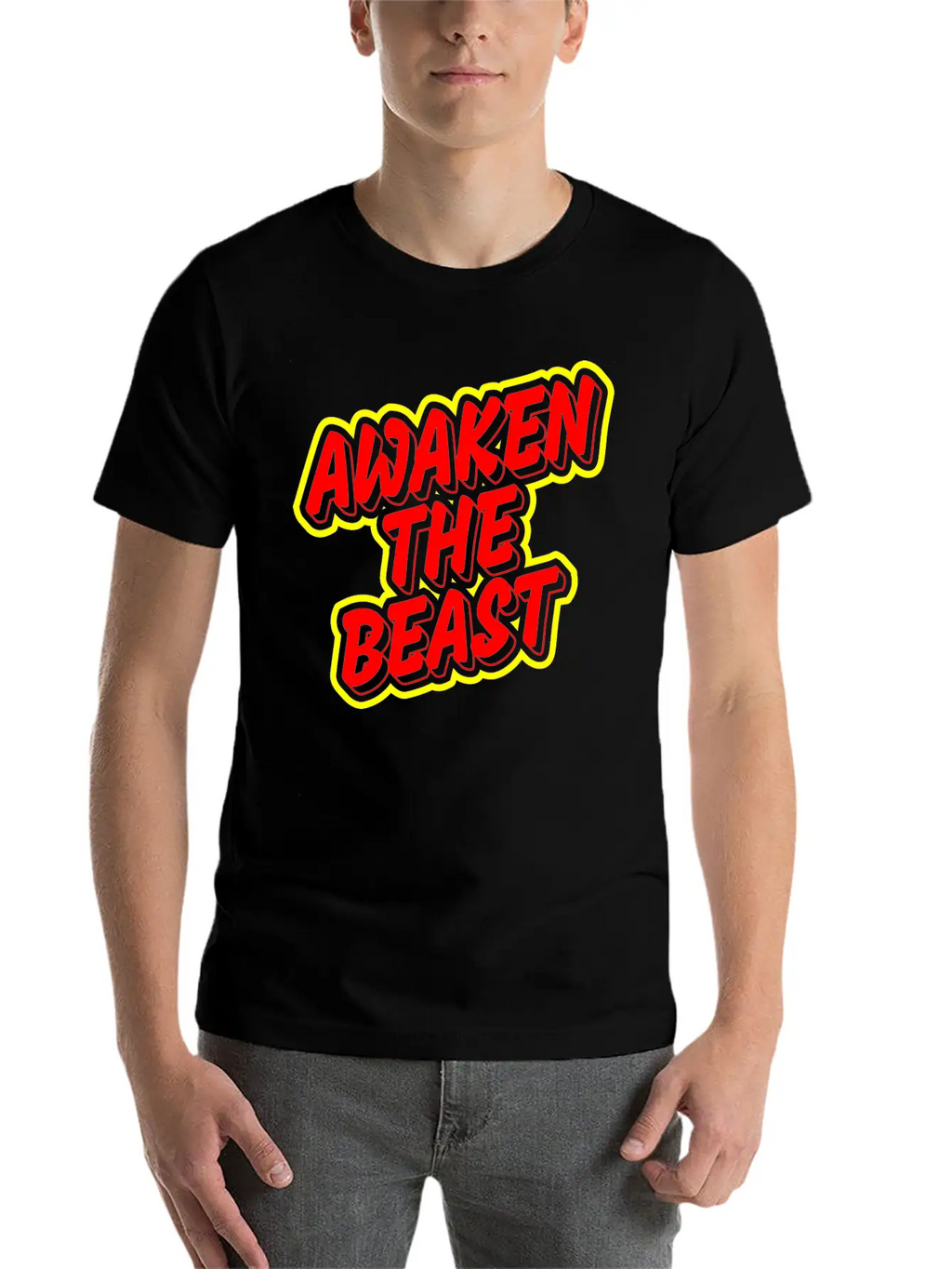 Awaken The Beast Typography Design Classic Fit Graphic Tee For Daily Comfort – Unisex Cotton Shirt
