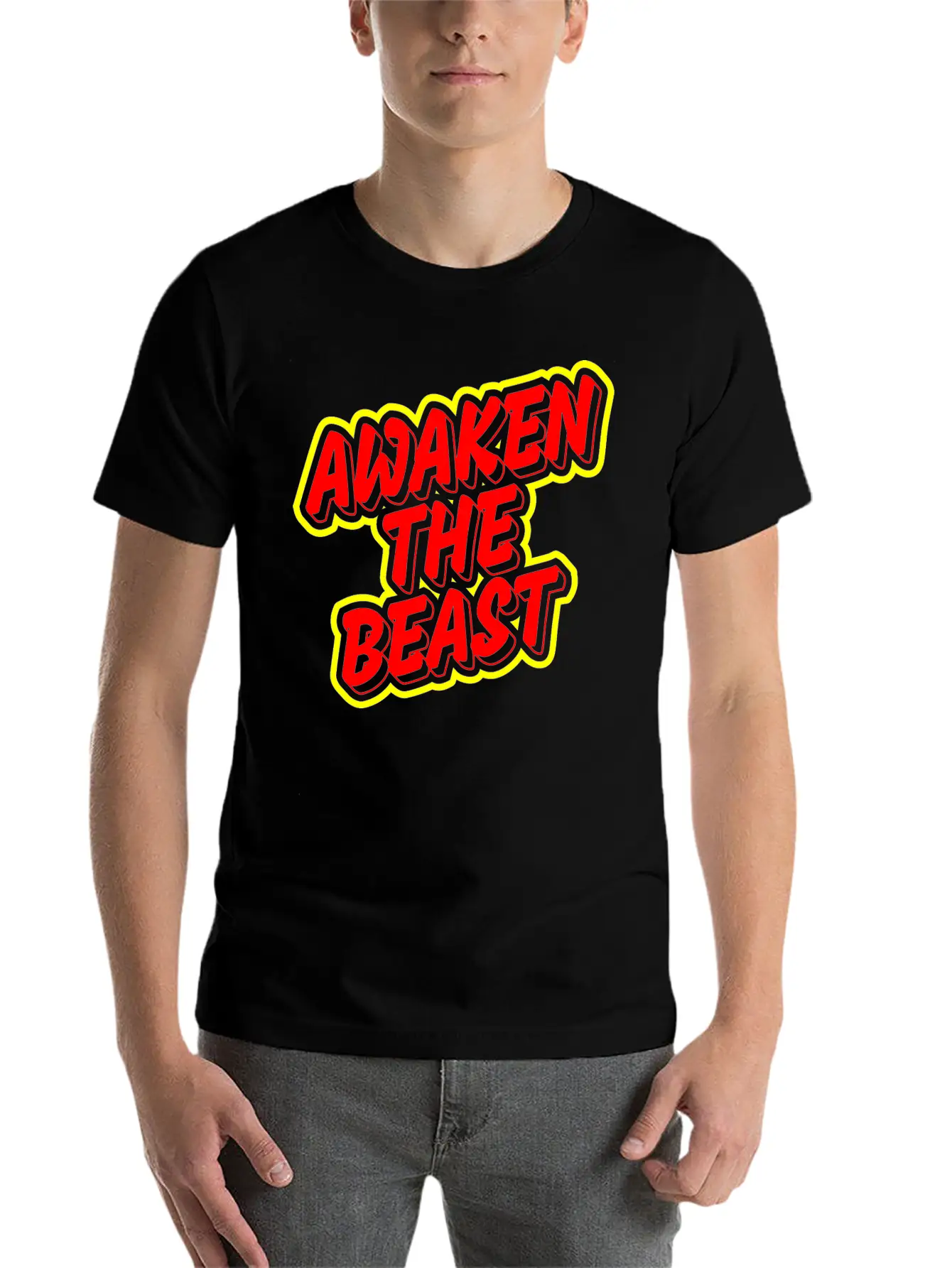 Awaken The Beast Typography Design Classic Fit Graphic Tee For Daily Comfort – Unisex Cotton Shirt