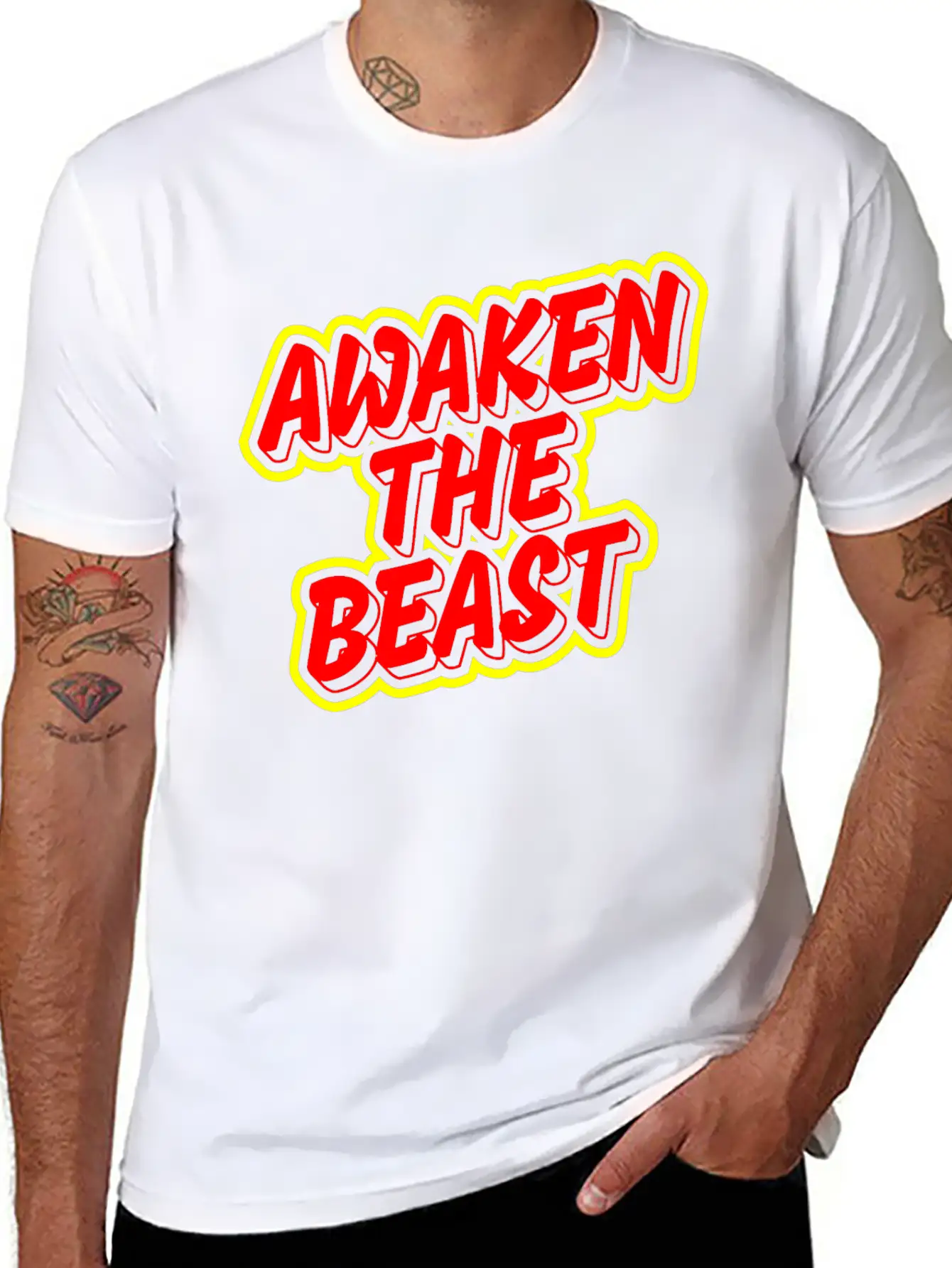 Awaken The Beast Typography Design Classic Fit Graphic Tee For Daily Comfort – Unisex Cotton Shirt
