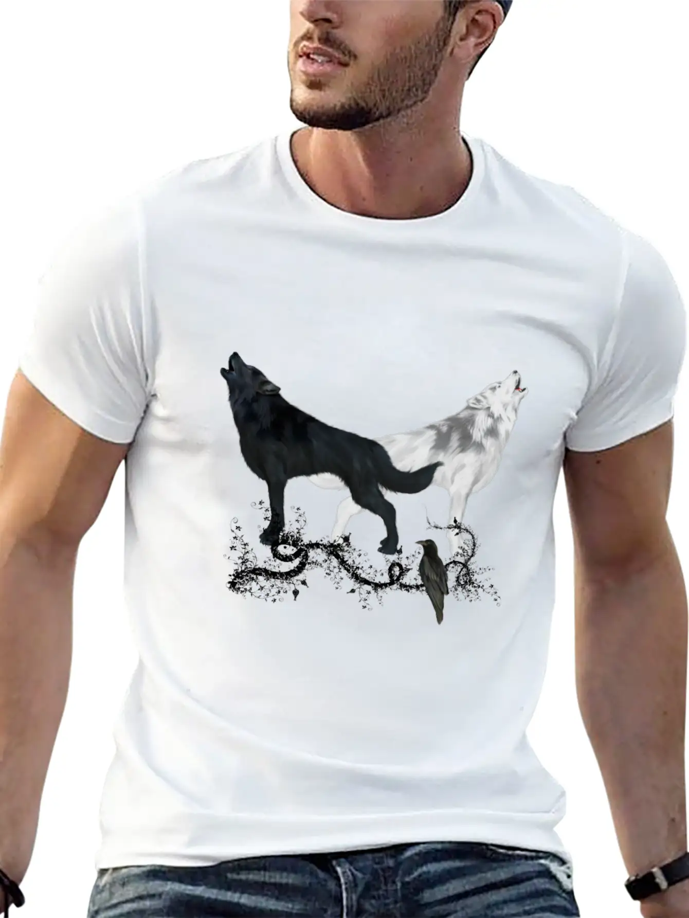 Awesome Black And White Wolf Stylish Everyday T-Shirt – Unisex Basic Cotton Tee
