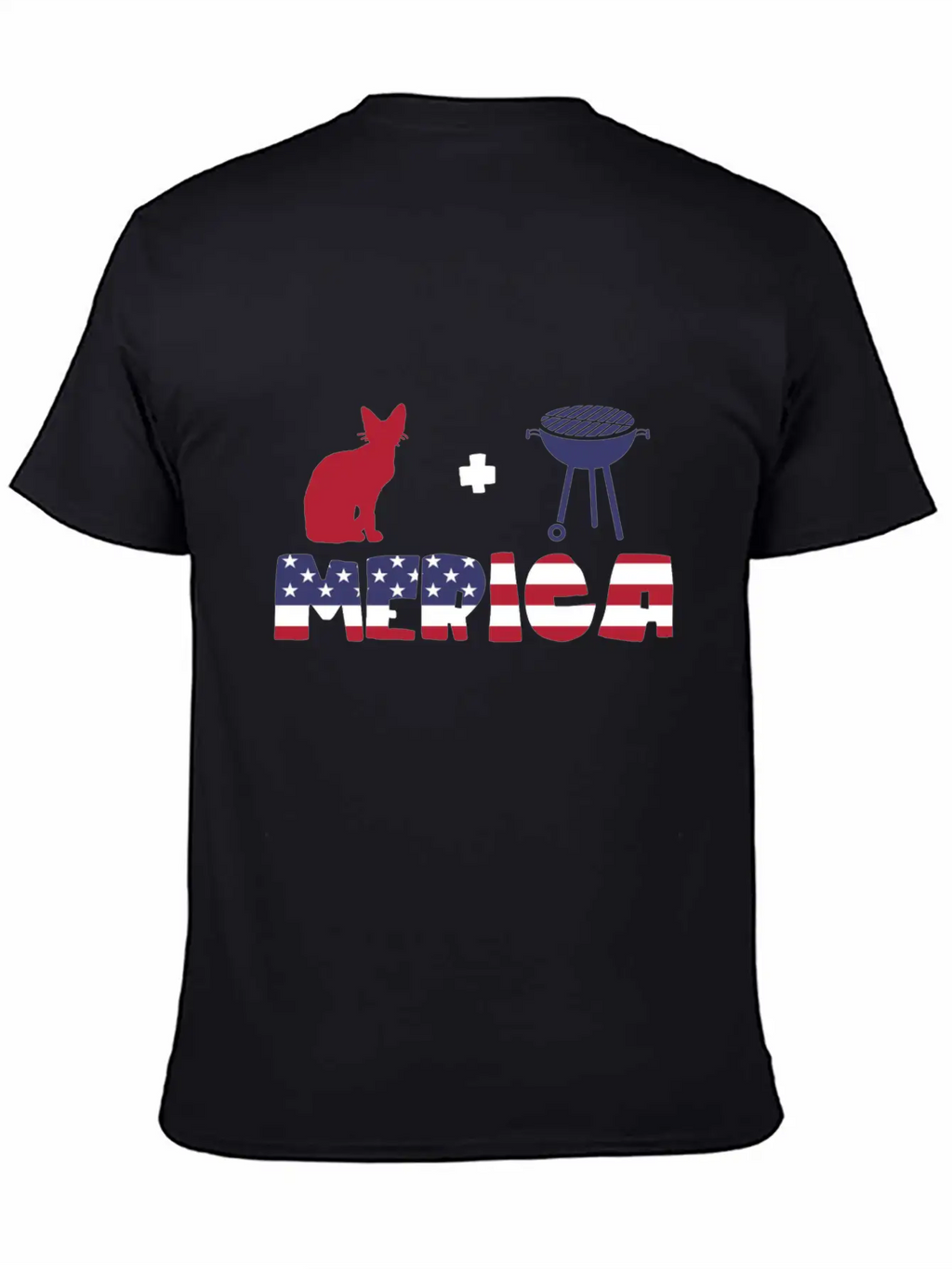 Awesome Cat Plus Barbeque Merica American Flag Essential Cotton Tee For Daily Outfits – Unisex Style